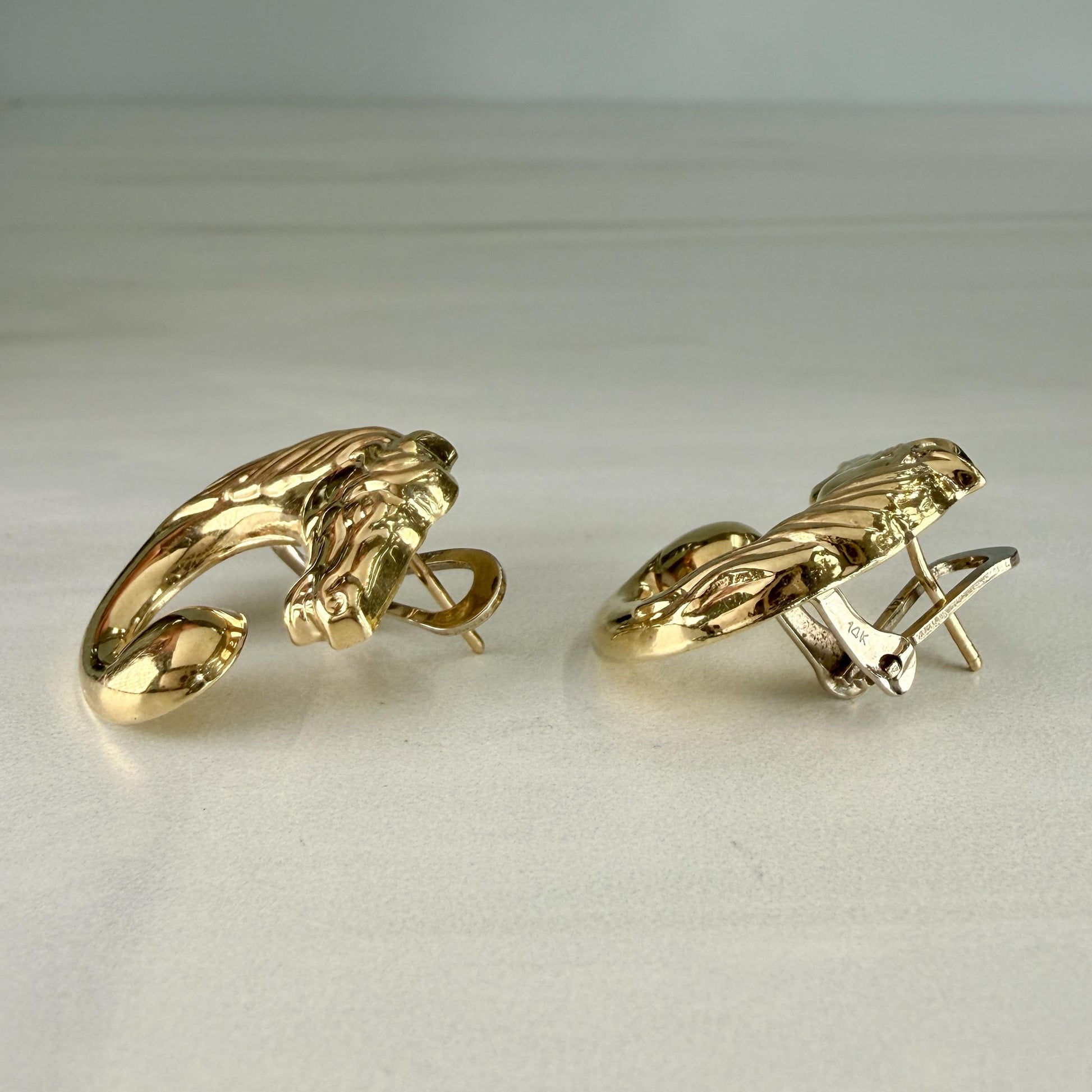 Horse Earrings Omega Backs 14k Gold