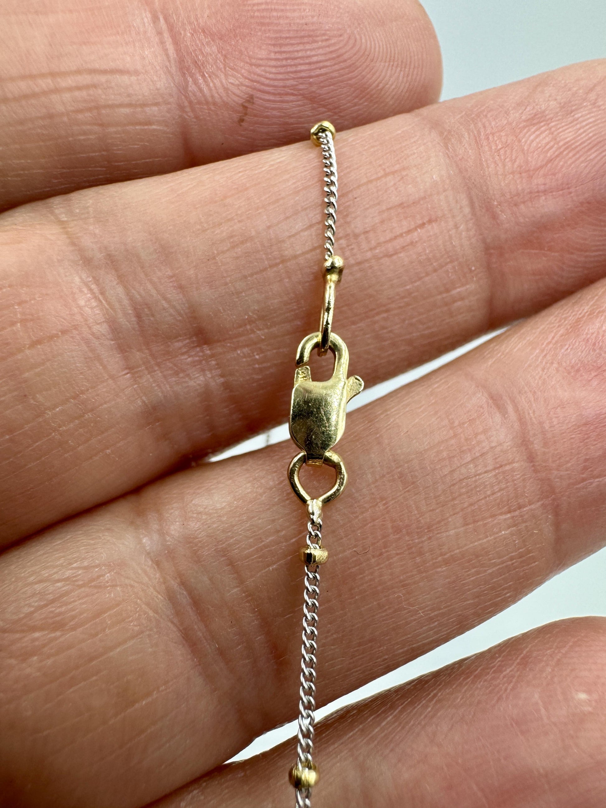 14k White Gold Diamond Pave Heart Pendant Bead Necklace