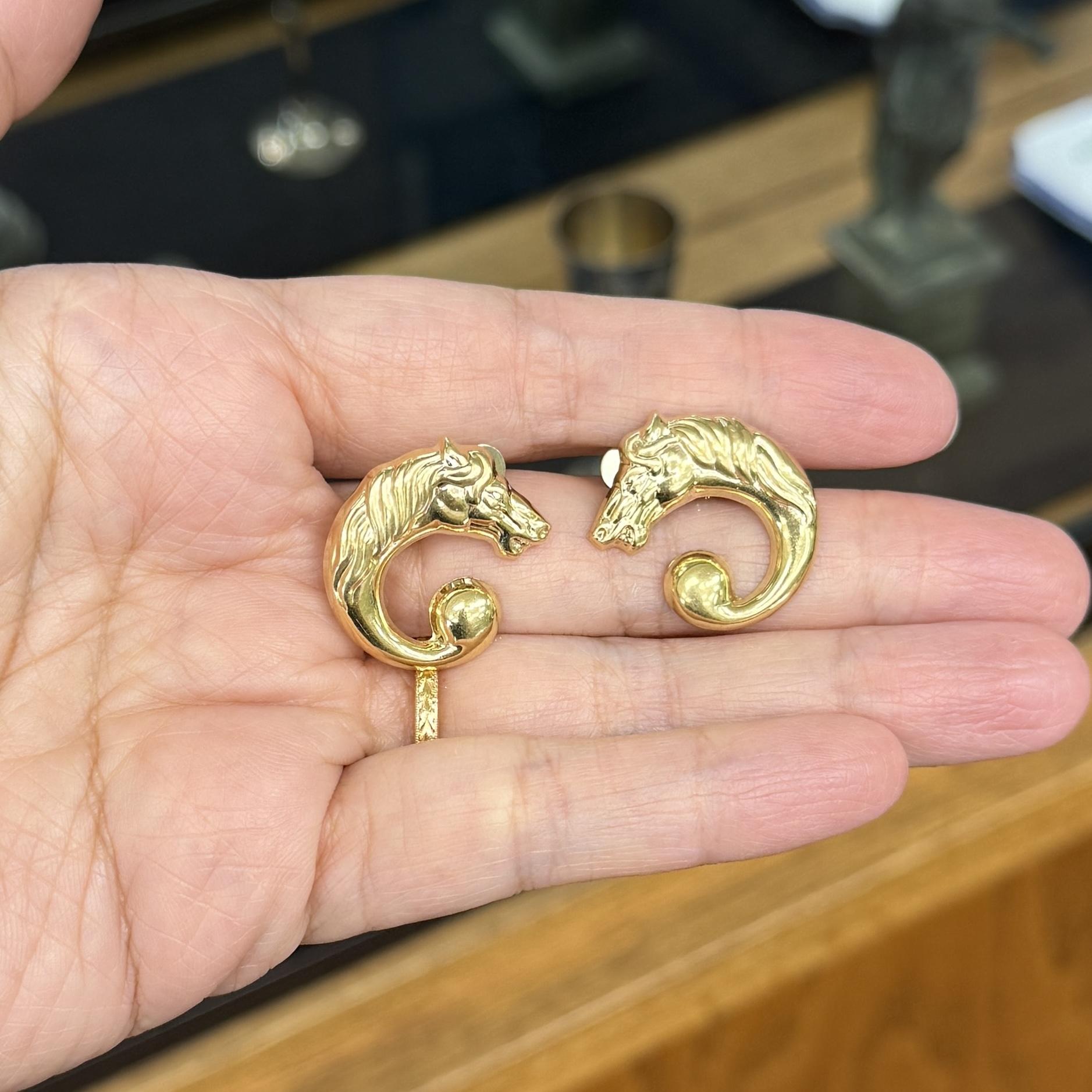 Horse Earrings Omega Backs 14k Gold