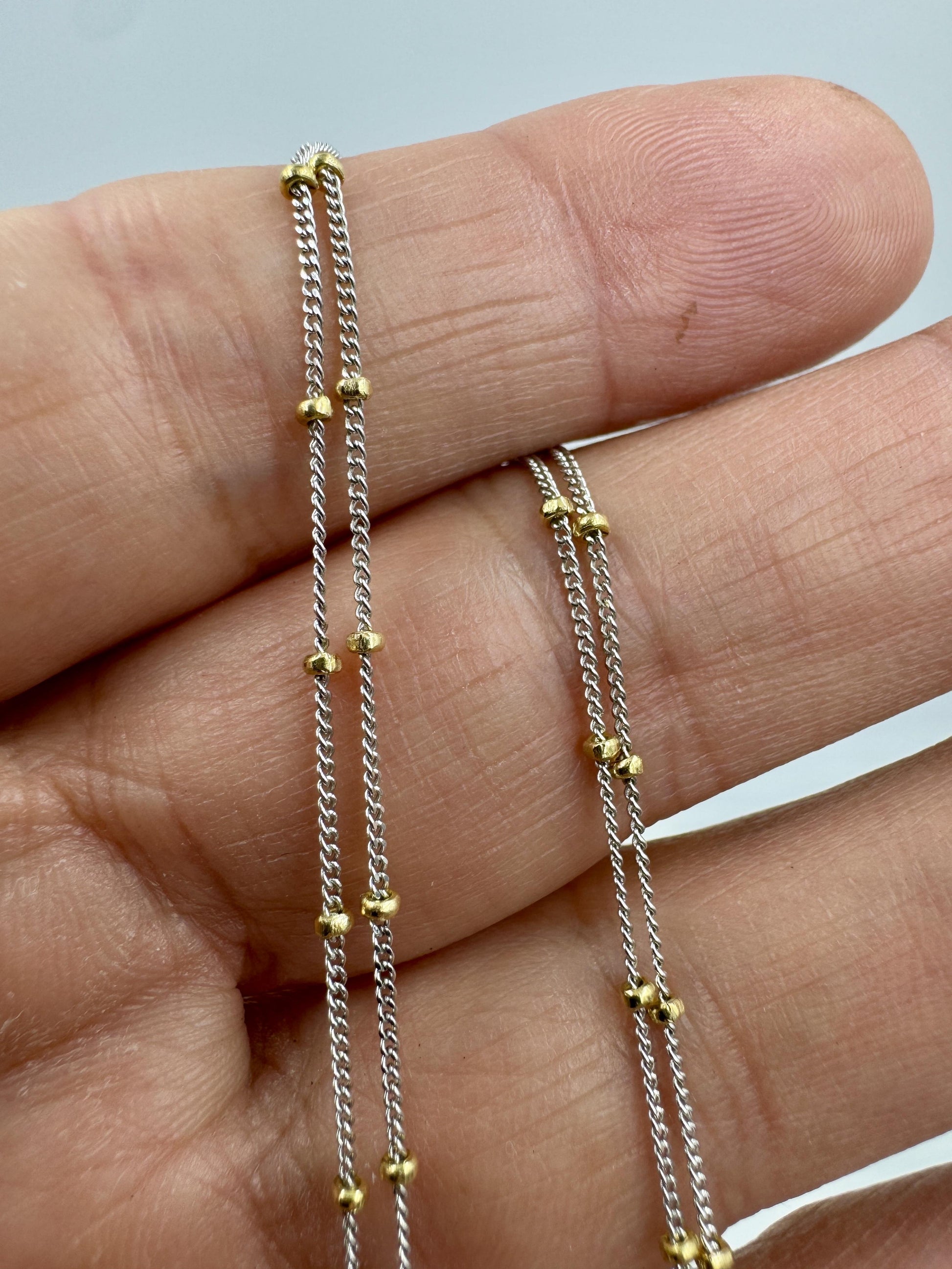 14k White Gold Diamond Pave Heart Pendant Bead Necklace