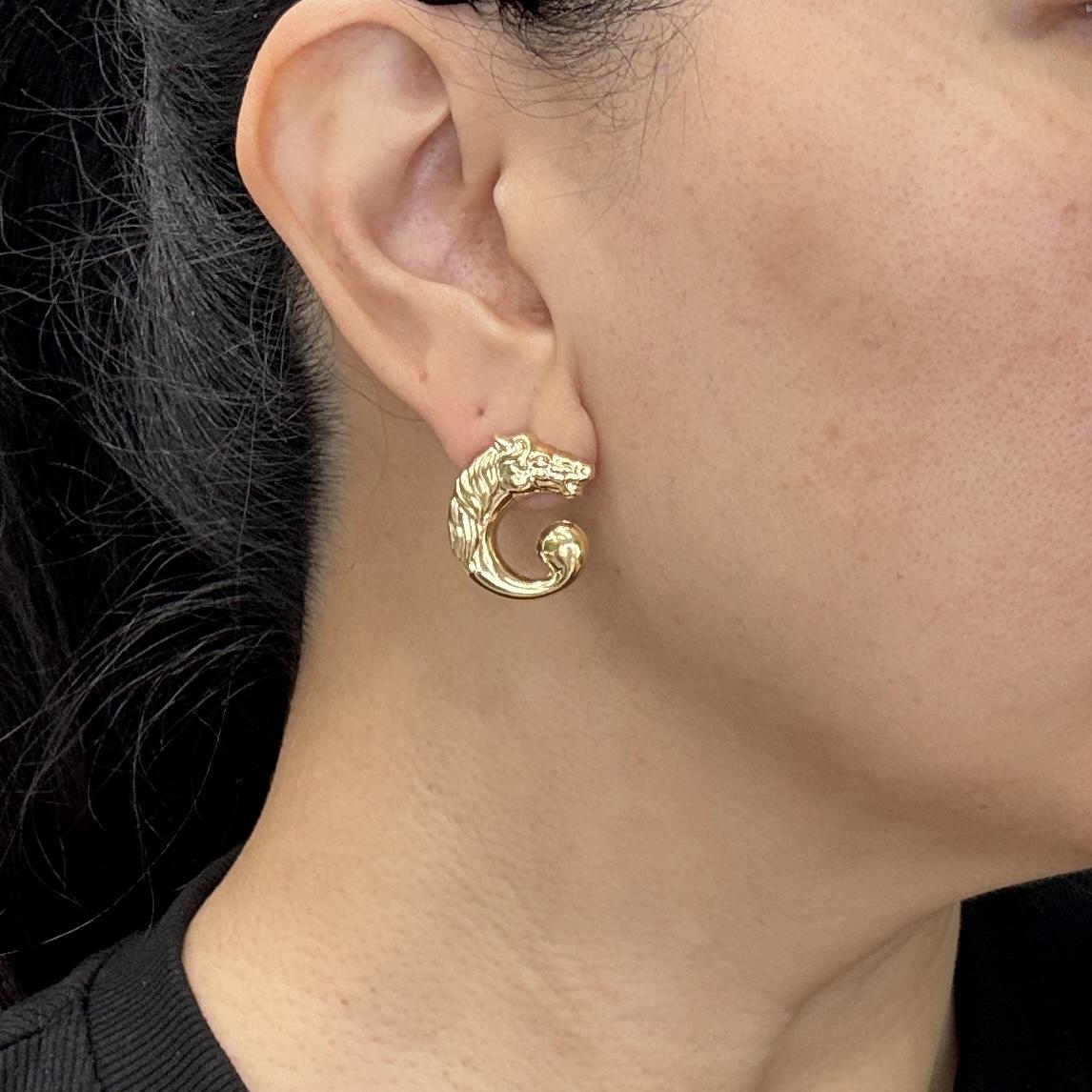 Horse Earrings Omega Backs 14k Gold