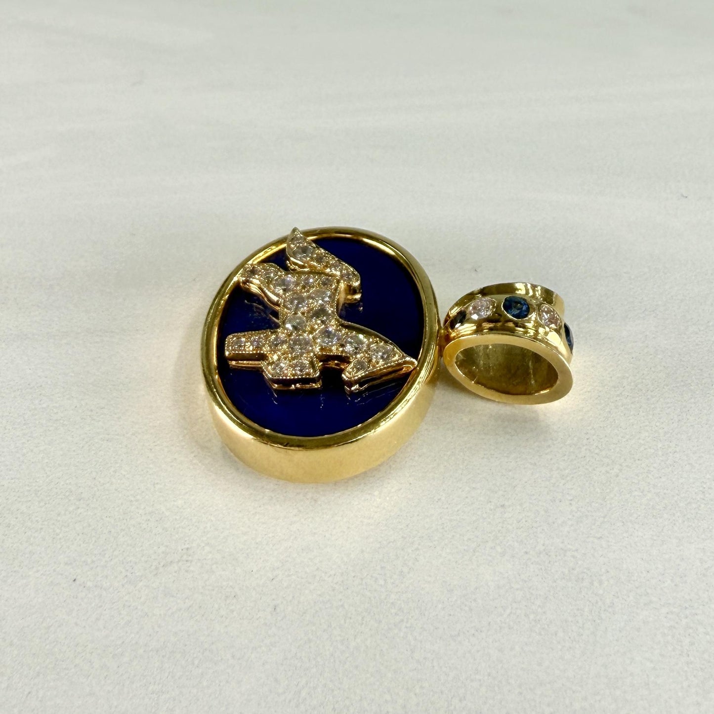 1990's Diamond Sapphire and Lapis Horse Pendant 18k/14k Yellow Gold