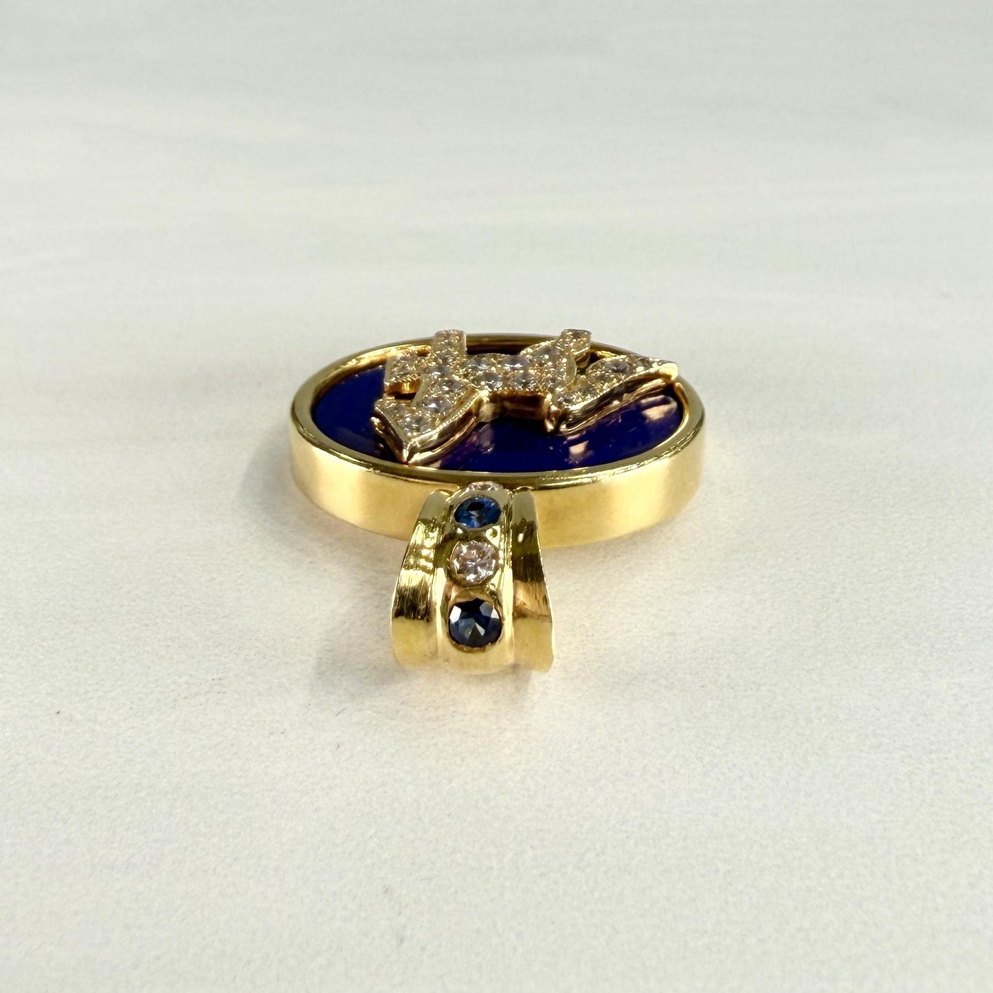 1990's Diamond Sapphire and Lapis Horse Pendant 18k/14k Yellow Gold