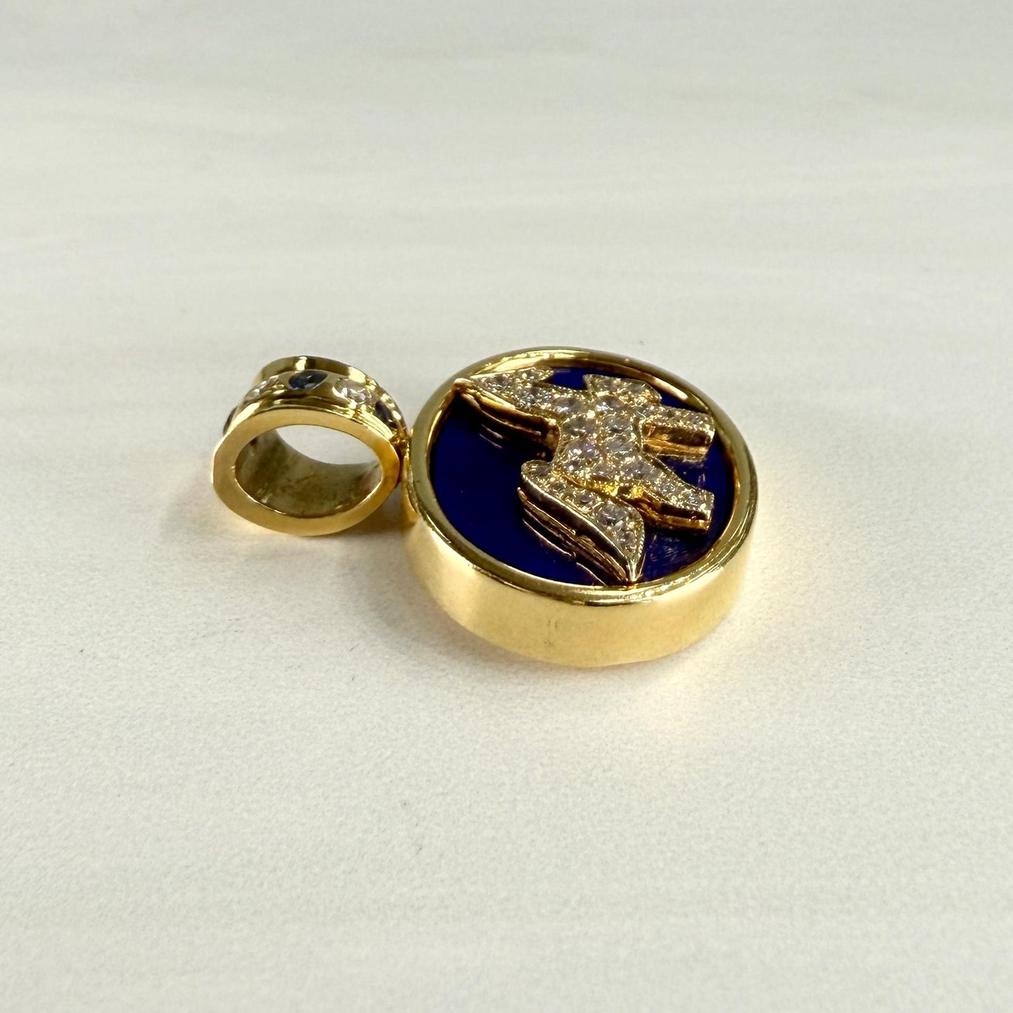 1990's Diamond Sapphire and Lapis Horse Pendant 18k/14k Yellow Gold