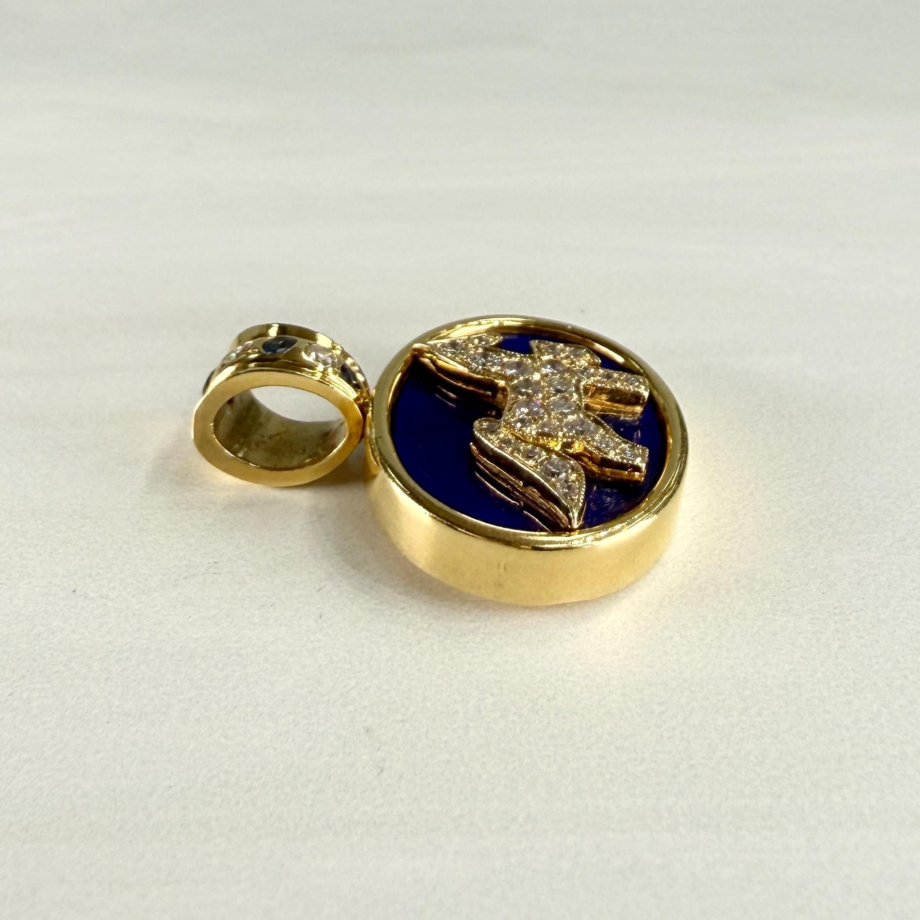 1990's Diamond Sapphire and Lapis Horse Pendant 18k/14k Yellow Gold