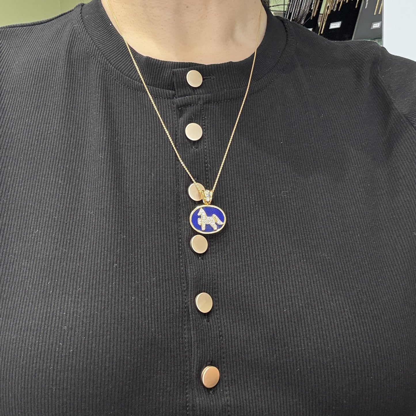 1990's Diamond Sapphire and Lapis Horse Pendant 18k/14k Yellow Gold