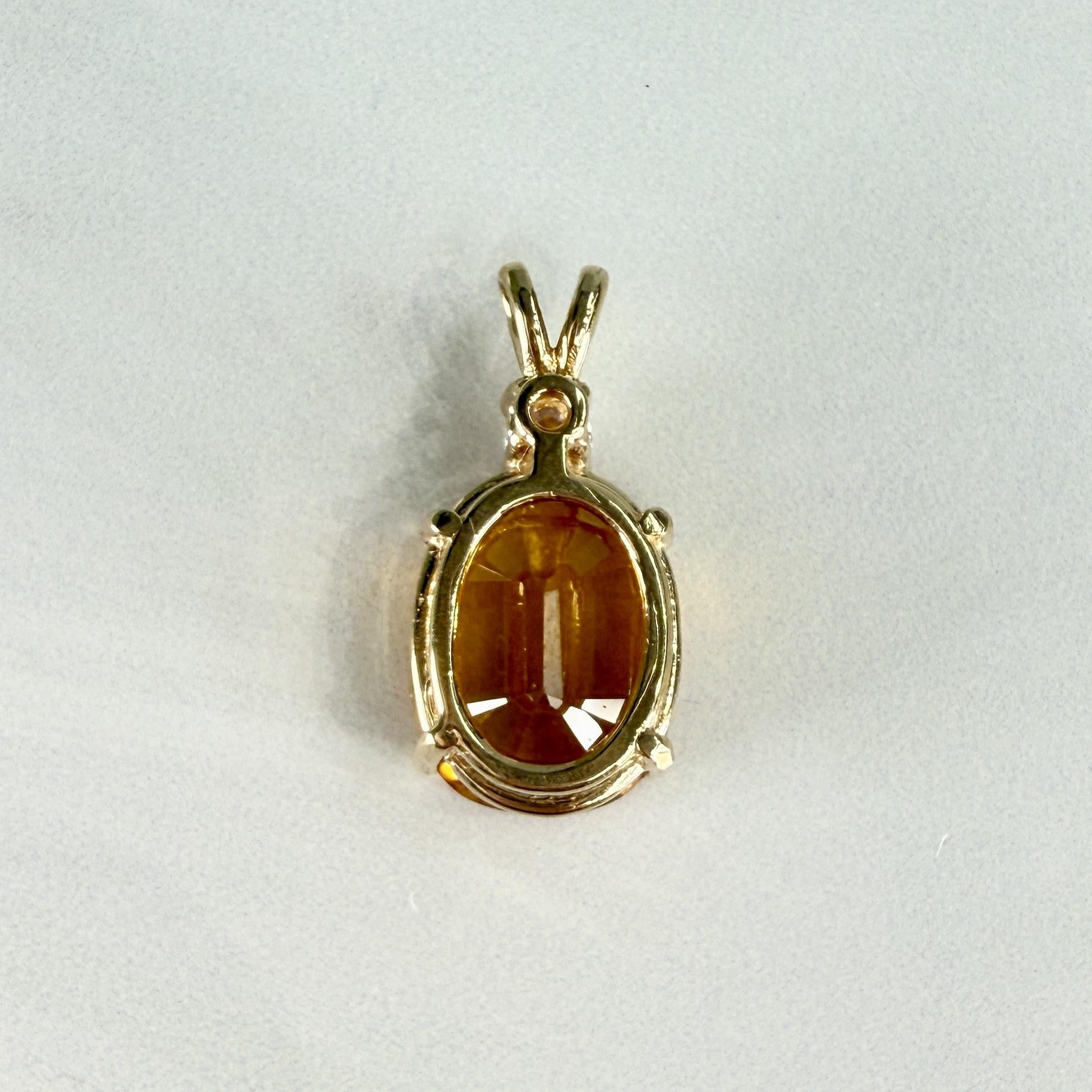 Vintage Lab Grown Orange Sapphire and Diamond Pendant 14k Yellow Gold