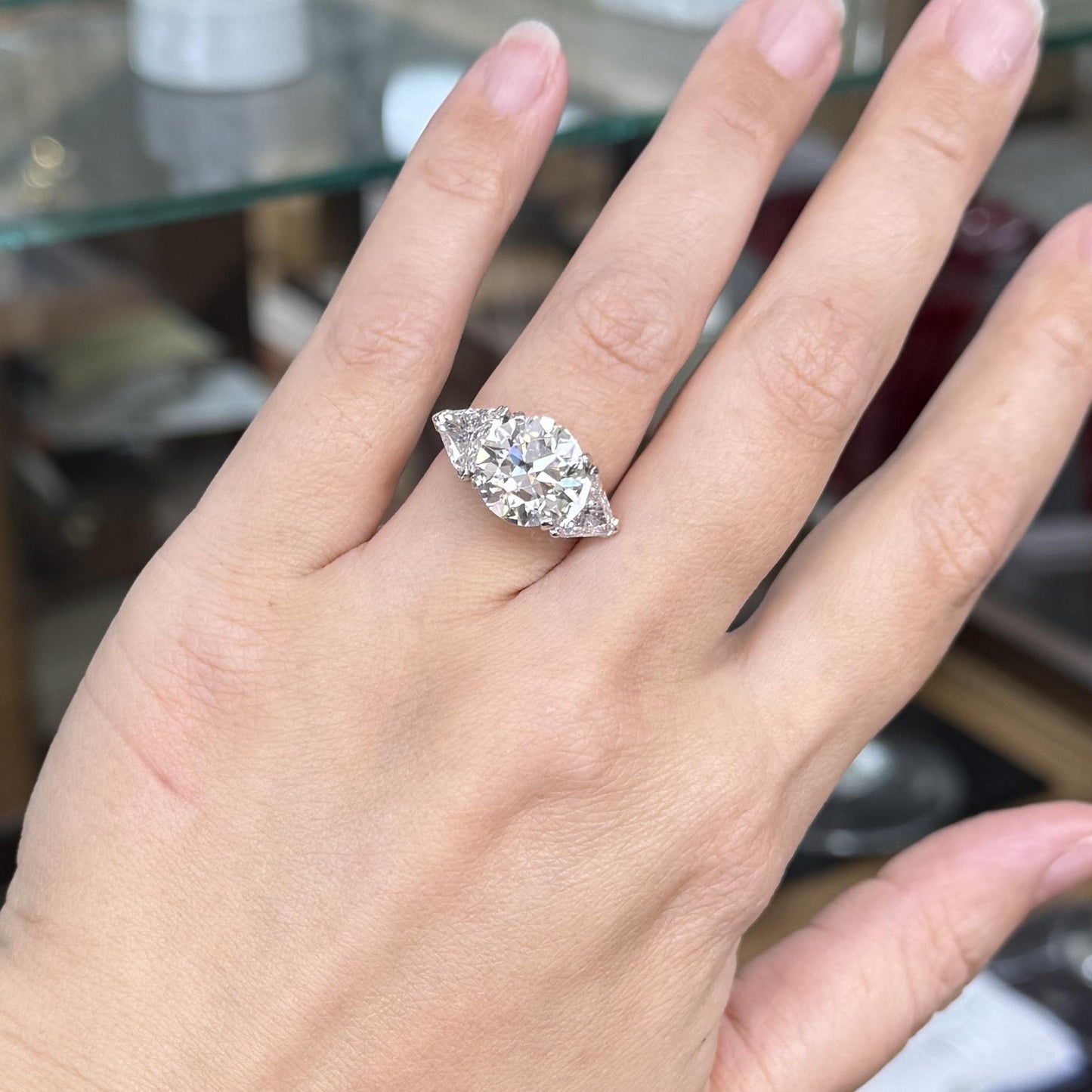 Vintage 1950's 5.15 Carat Transitional Cut Diamond Engagement Ring Platinum
