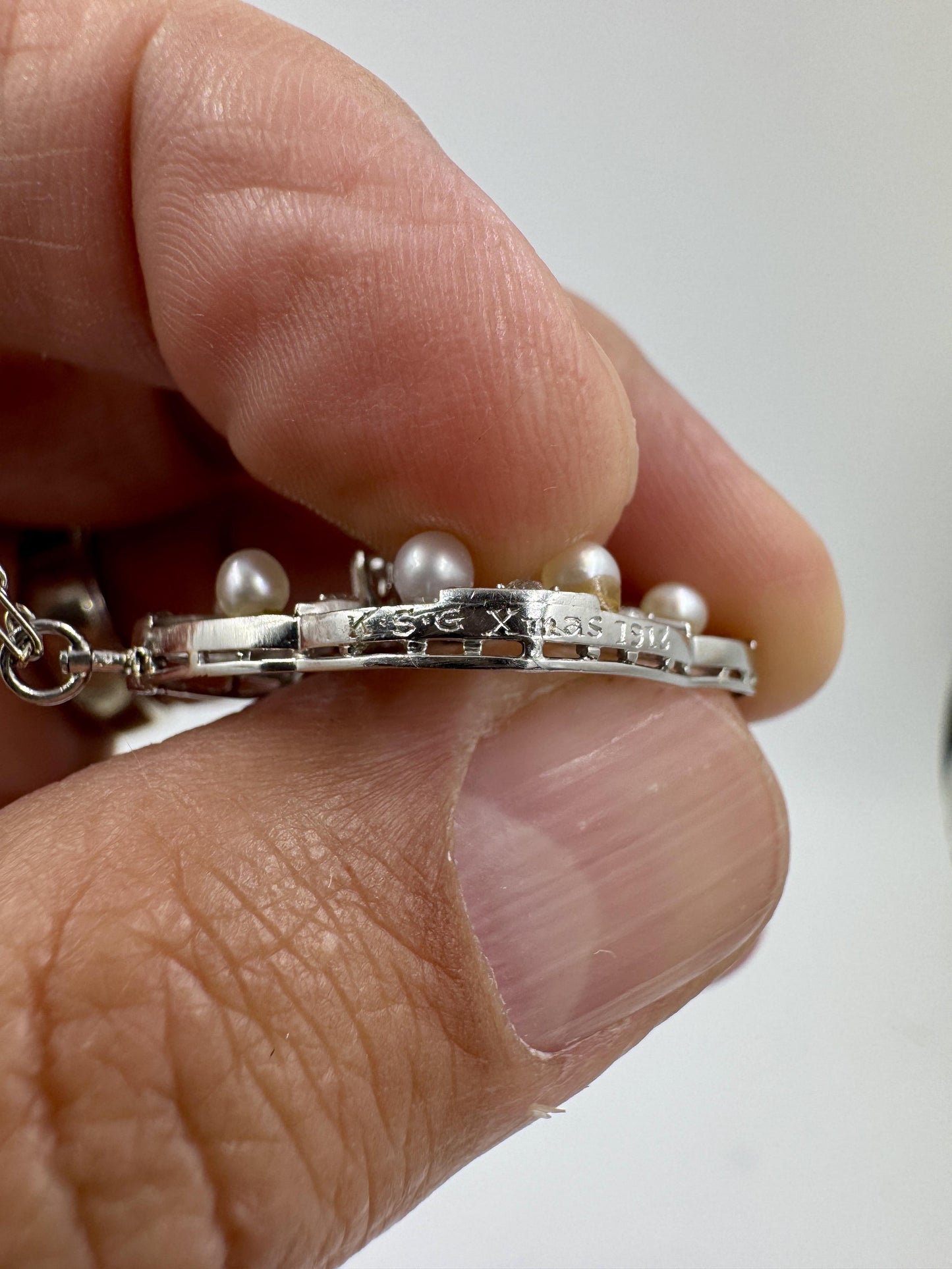 Edwardian Platinum Diamond Pearl Pendant Necklace