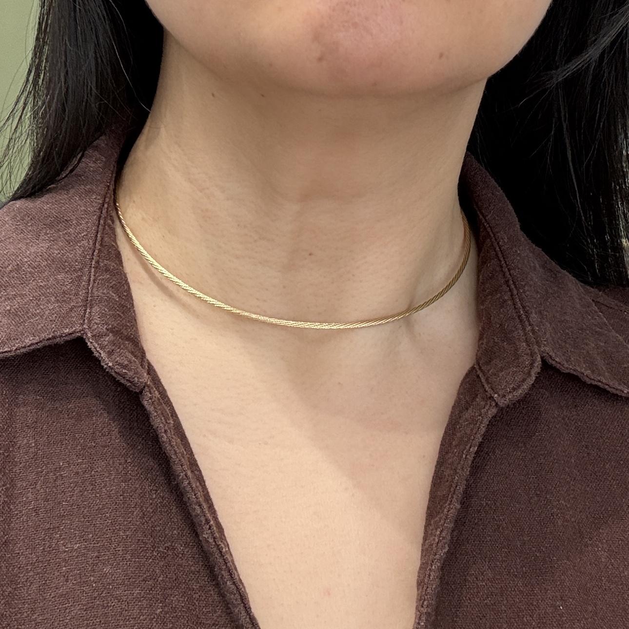 Estate Rounded Cable Wire Rope Twist Necklace 14k Yellow Gold
