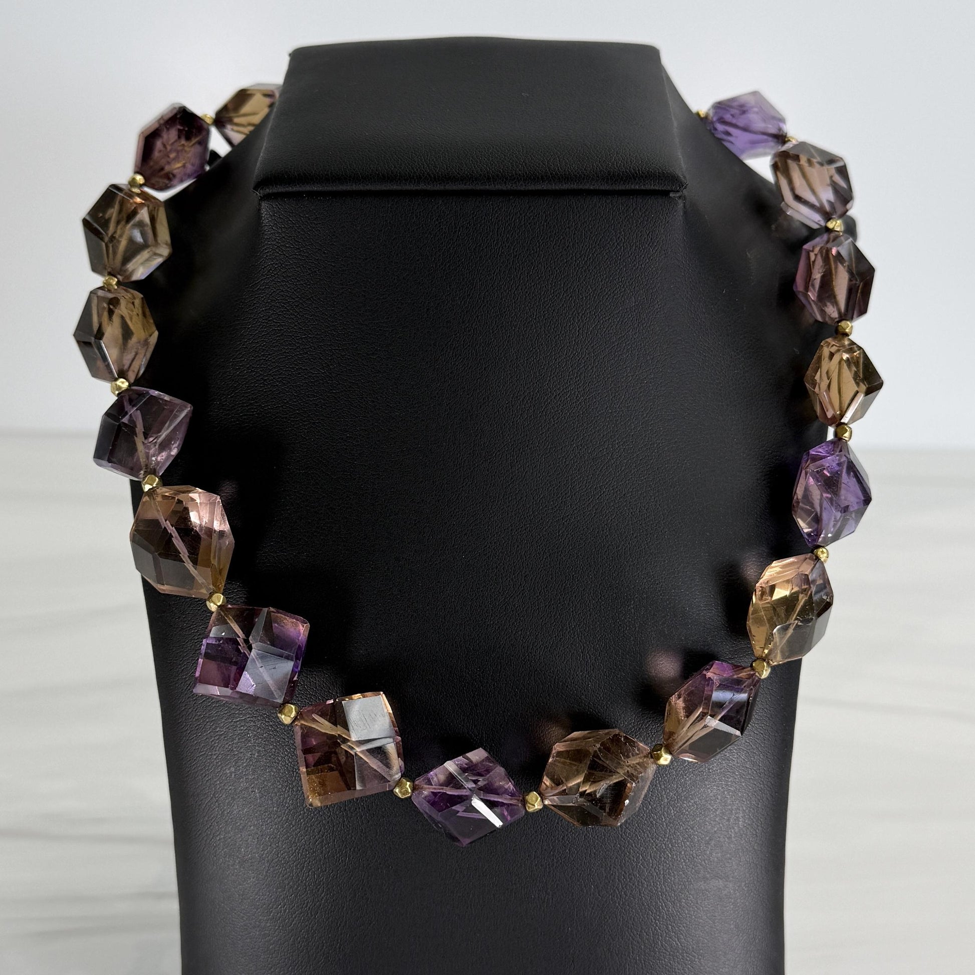 Chunky Faceted Ametrine Statement Necklace 14k Yellow Gold
