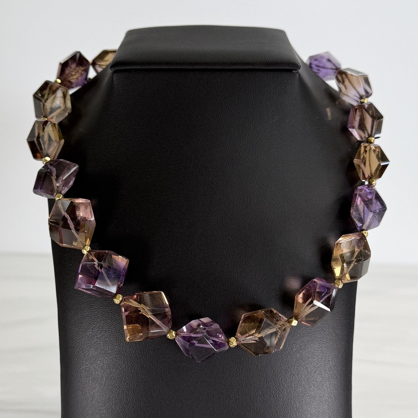 Chunky Faceted Ametrine Statement Necklace 14k Yellow Gold