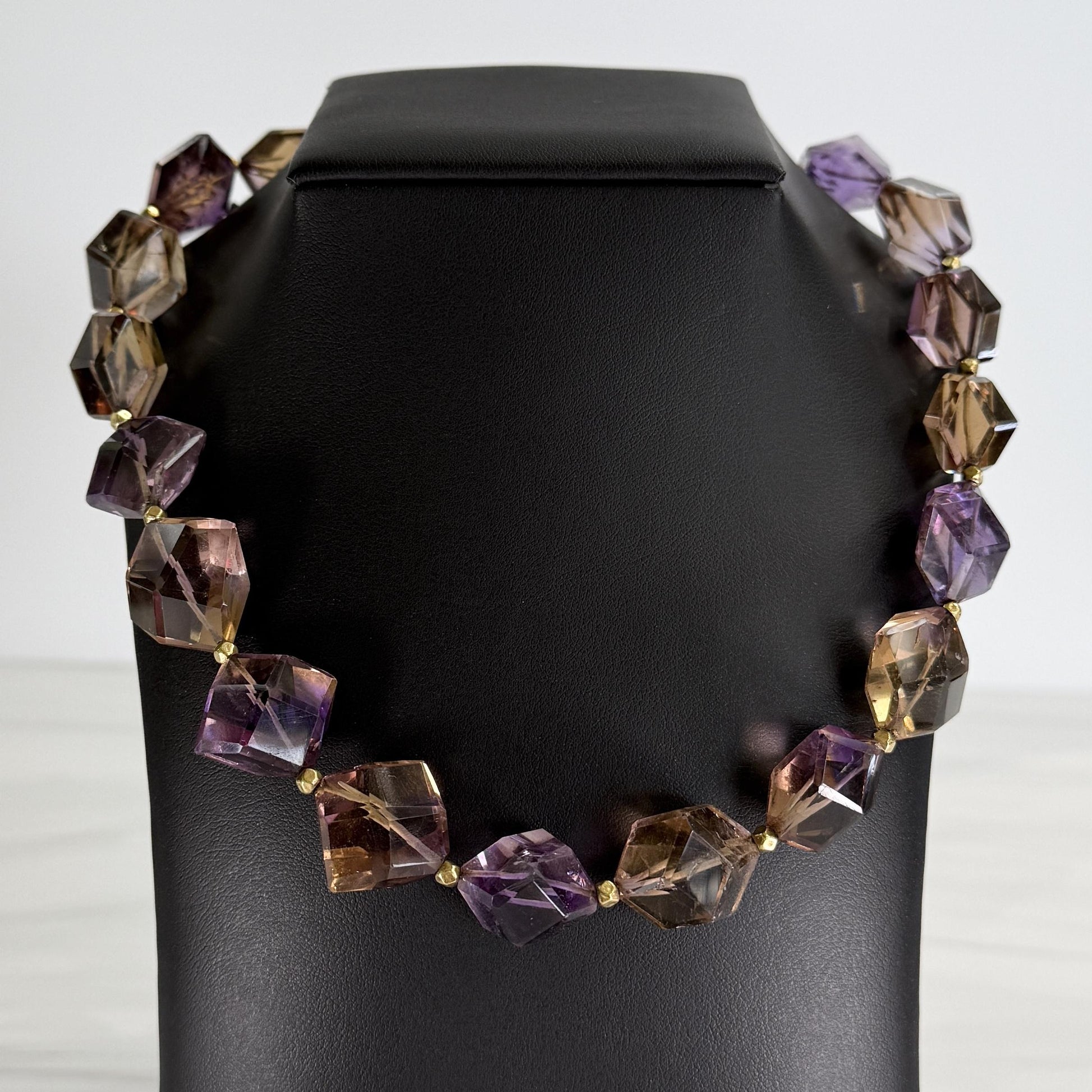 Chunky Faceted Ametrine Statement Necklace 14k Yellow Gold