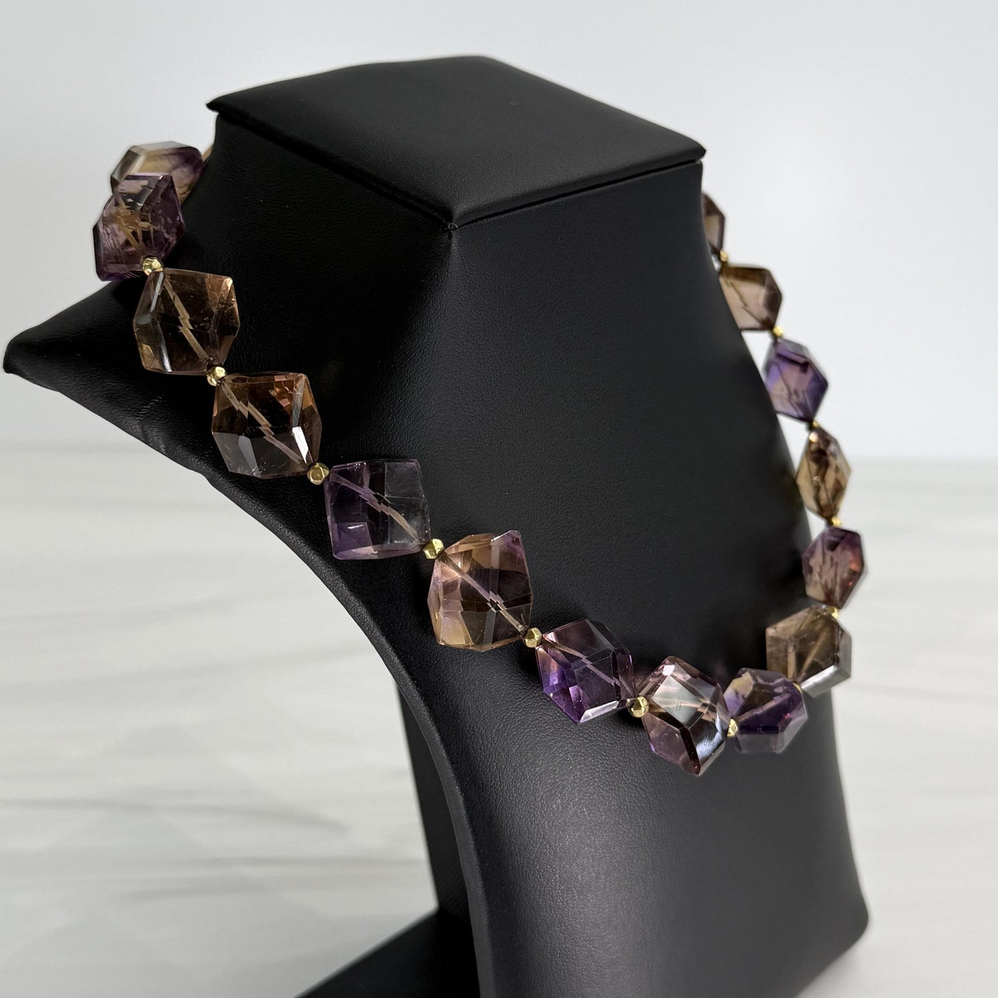 Chunky Faceted Ametrine Statement Necklace 14k Yellow Gold