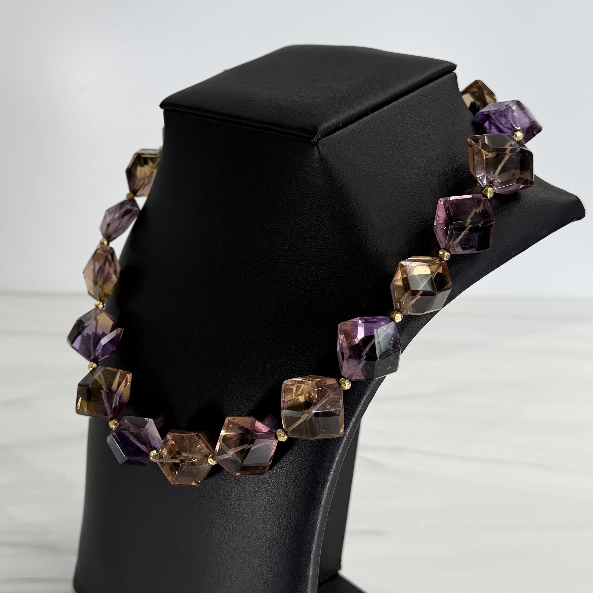 Chunky Faceted Ametrine Statement Necklace 14k Yellow Gold
