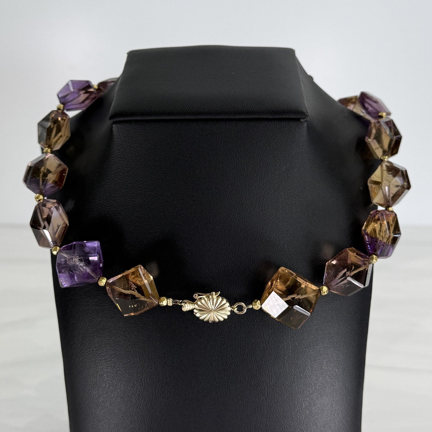 Chunky Faceted Ametrine Statement Necklace 14k Yellow Gold