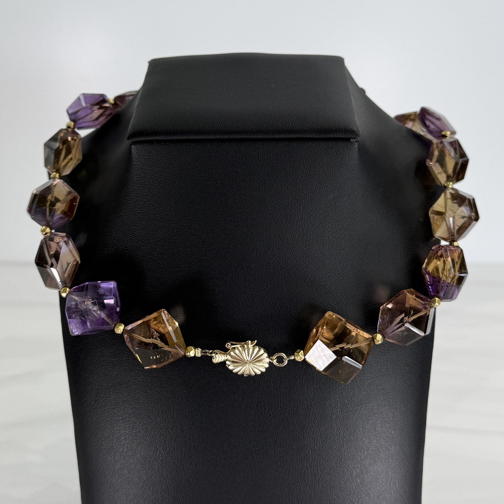 Chunky Faceted Ametrine Statement Necklace 14k Yellow Gold