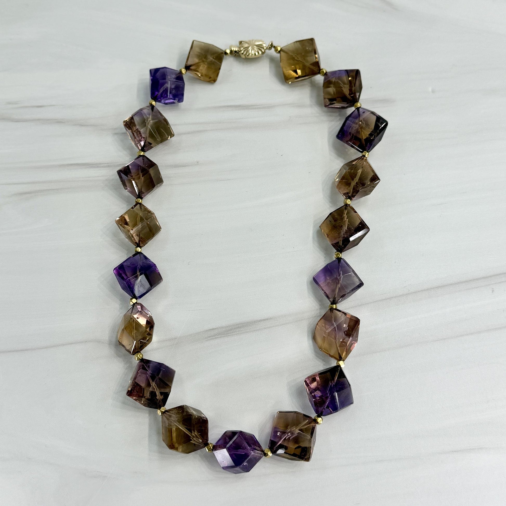 Chunky Faceted Ametrine Statement Necklace 14k Yellow Gold