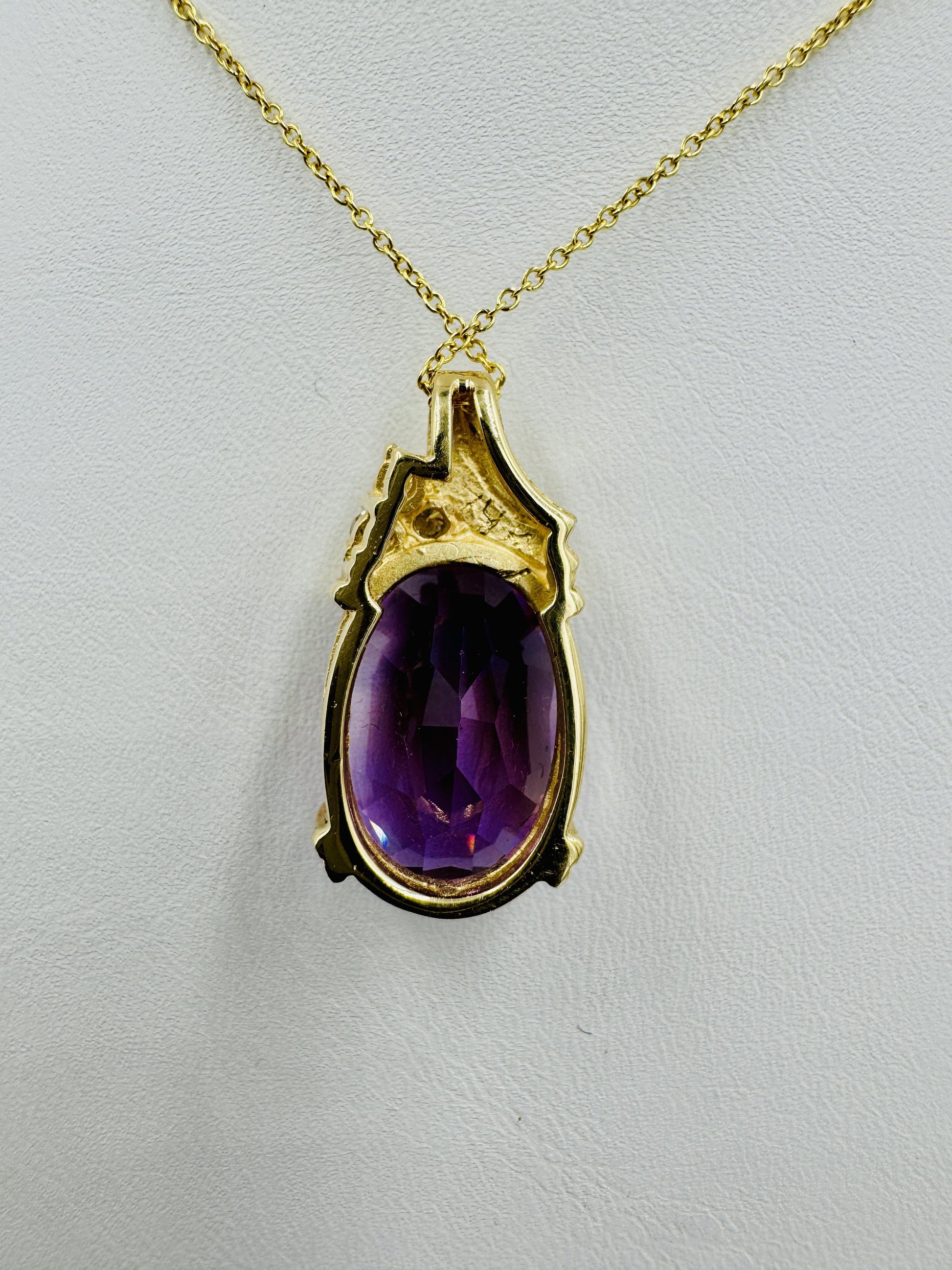 Estate 14k Gold Amethyst Diamond Pendant Necklace