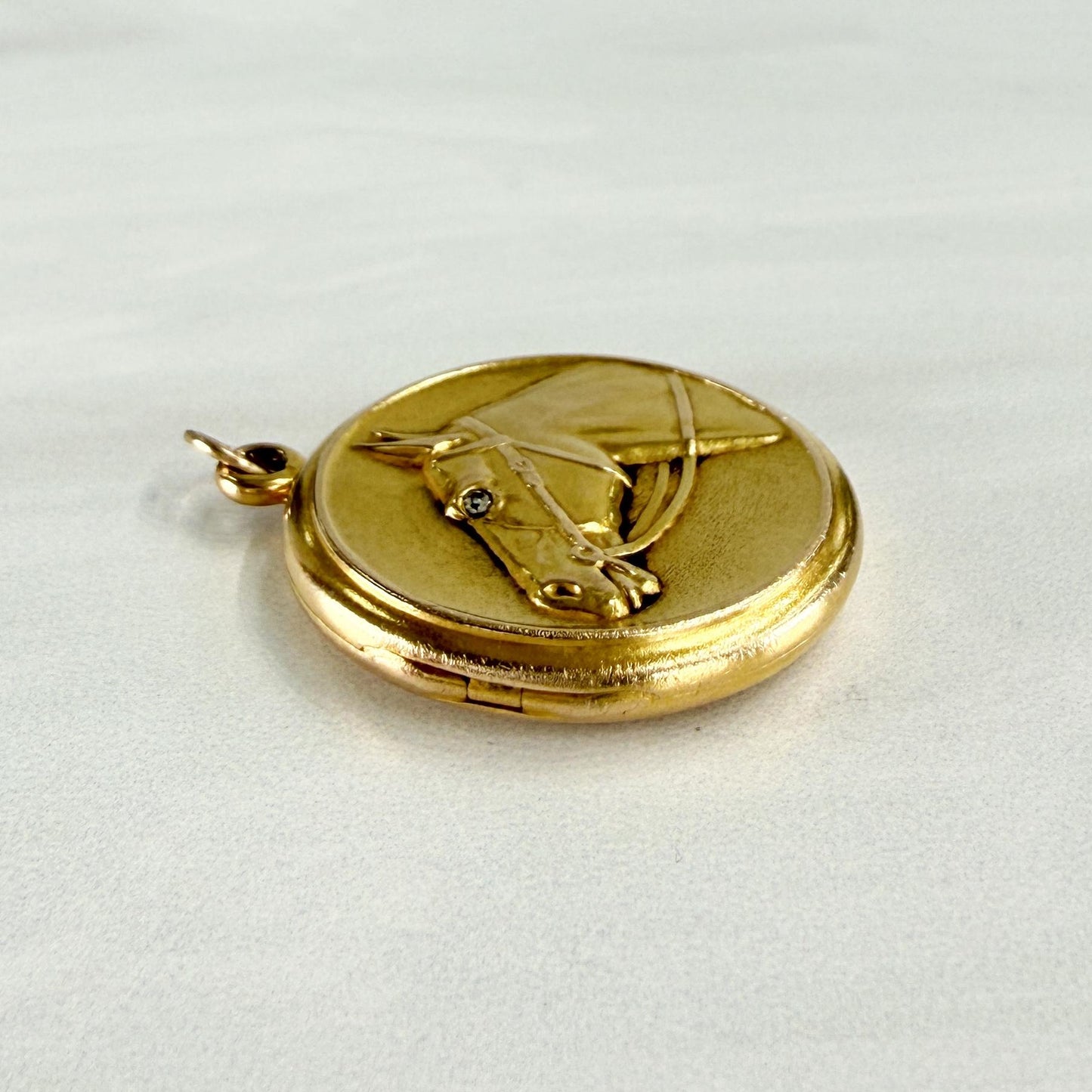 Antique 1900 Diamond Horse Locket Pendant 14k Yellow Gold