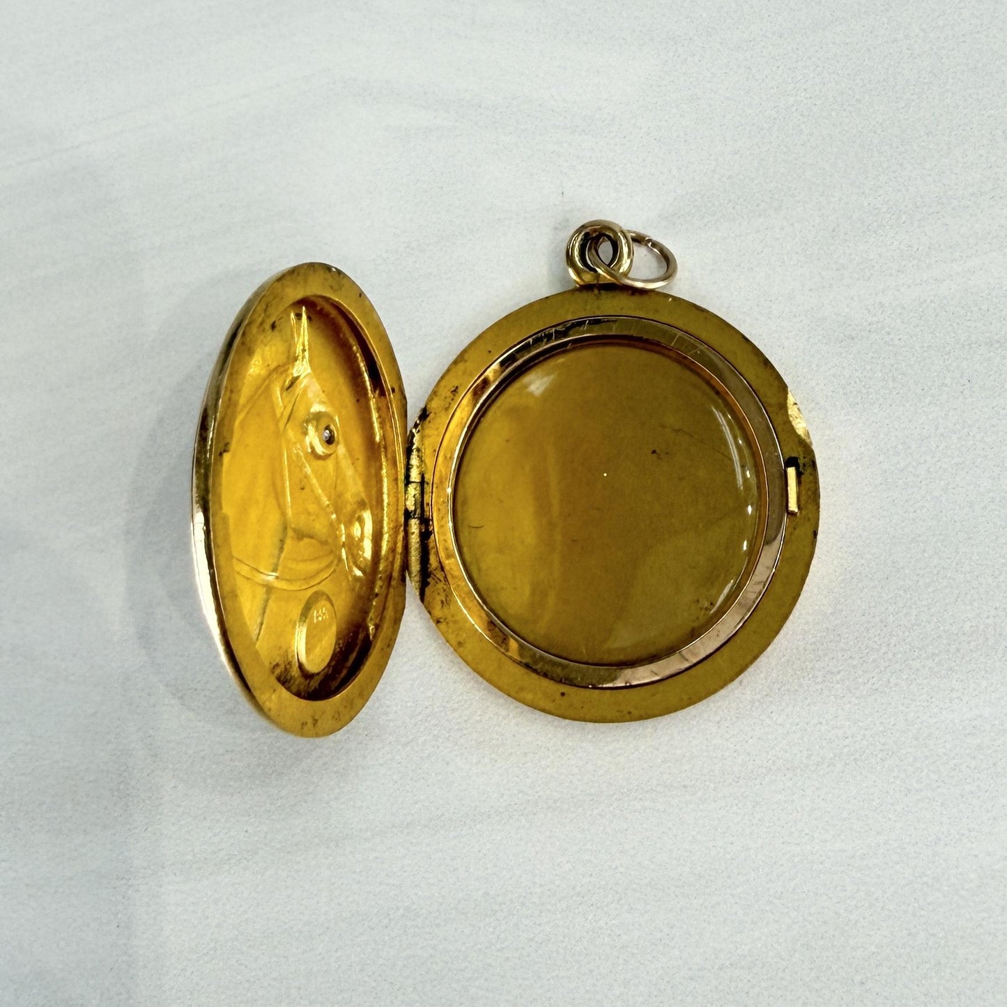 Antique 1900 Diamond Horse Locket Pendant 14k Yellow Gold