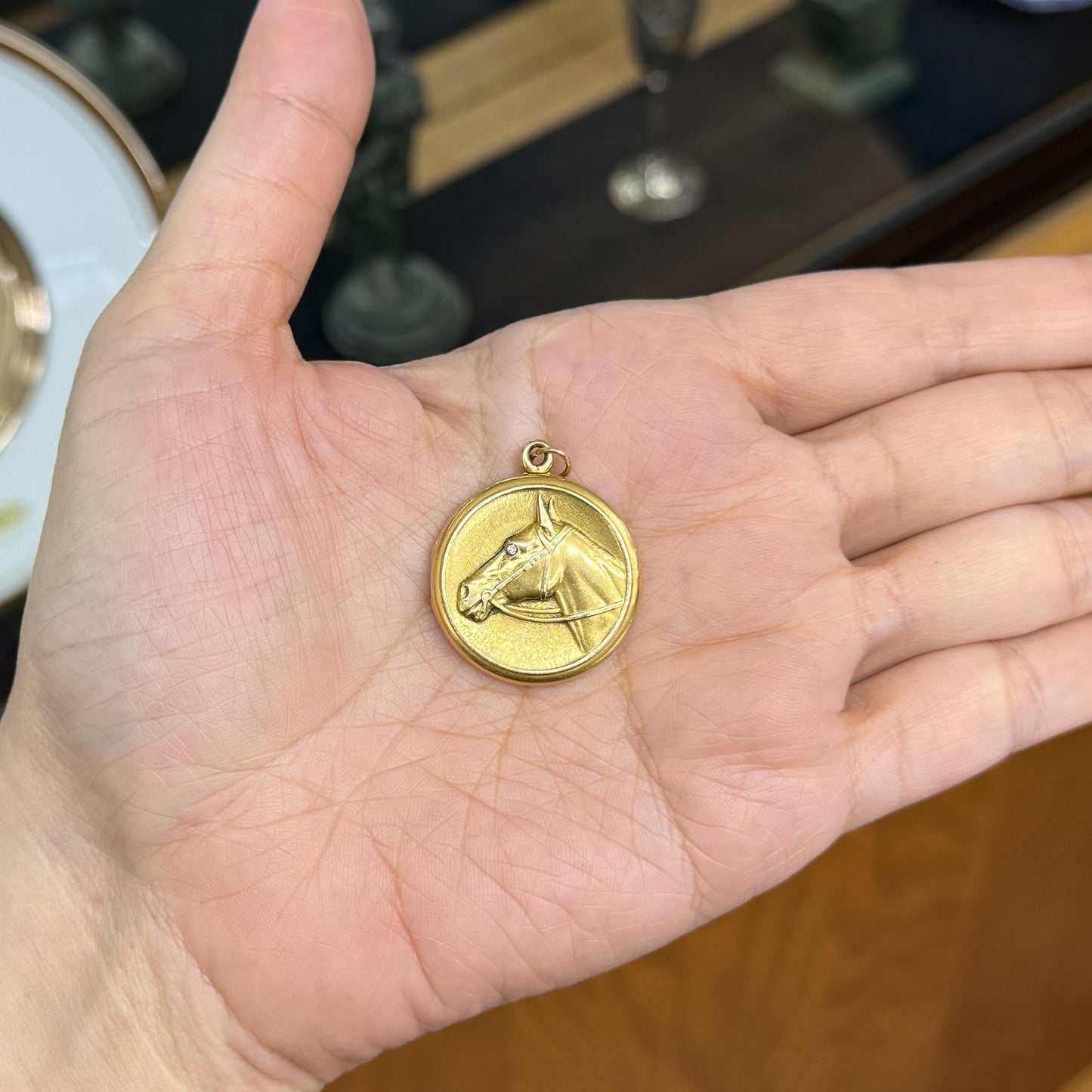 Antique 1900 Diamond Horse Locket Pendant 14k Yellow Gold
