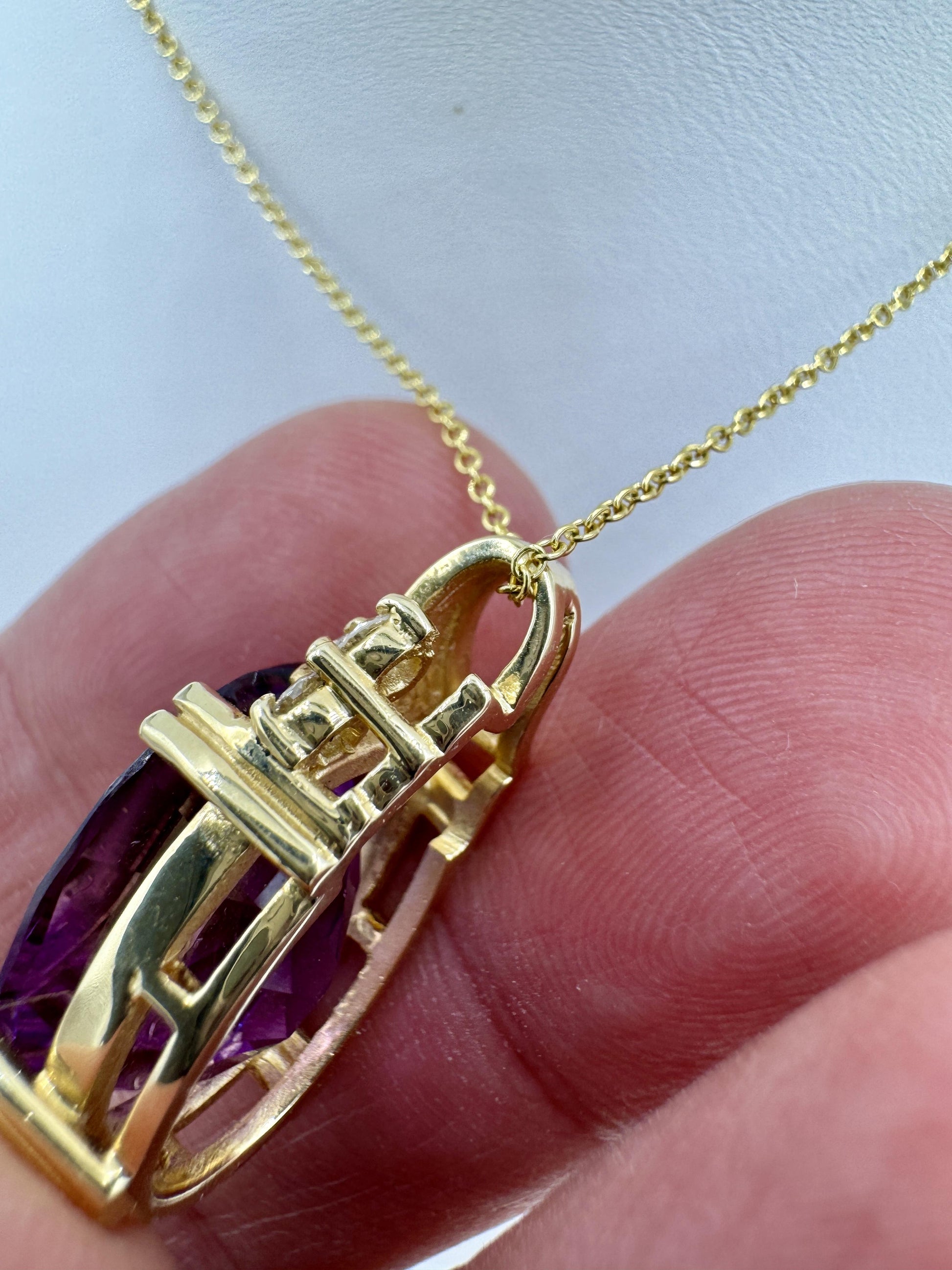 Estate 14k Gold Amethyst Diamond Pendant Necklace