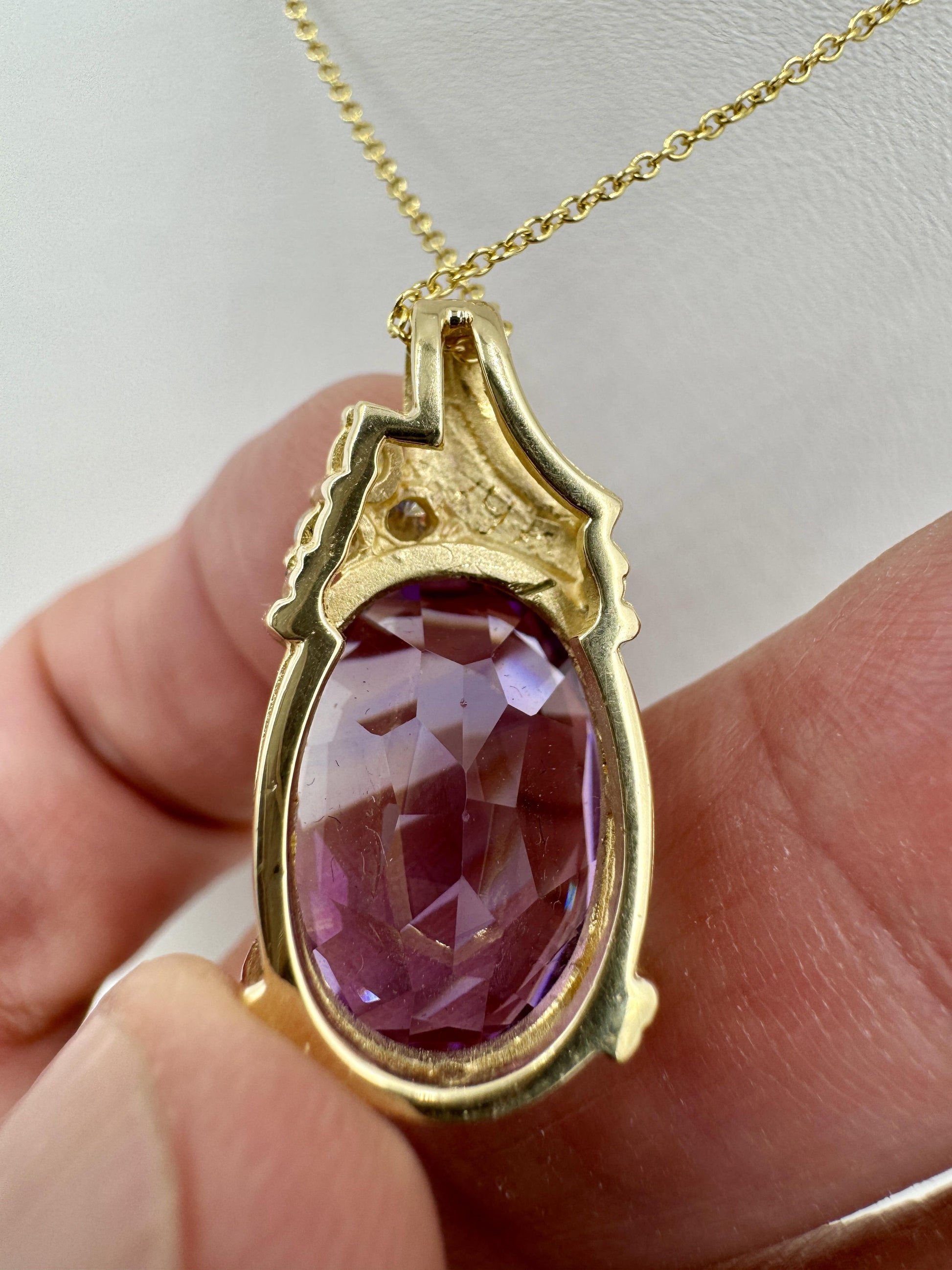 Estate 14k Gold Amethyst Diamond Pendant Necklace