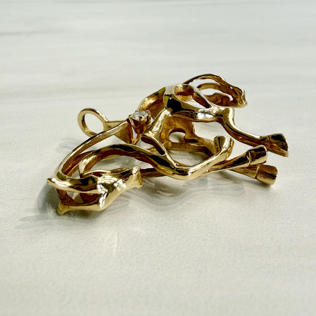 1970's 3D Diamond Horse Pendant 14k Yellow Gold