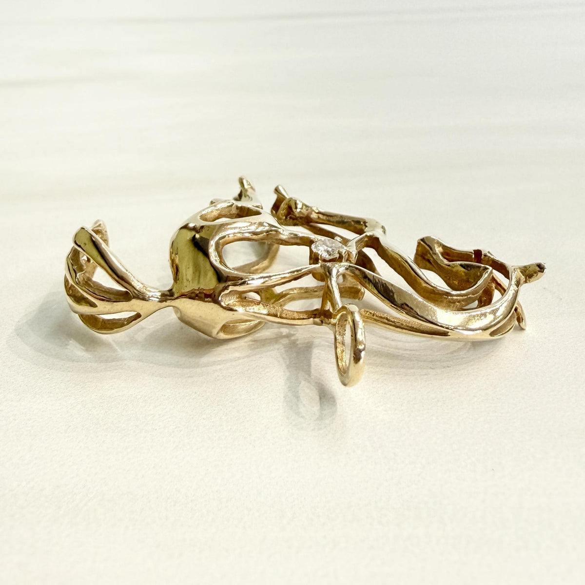 1970's 3D Diamond Horse Pendant 14k Yellow Gold