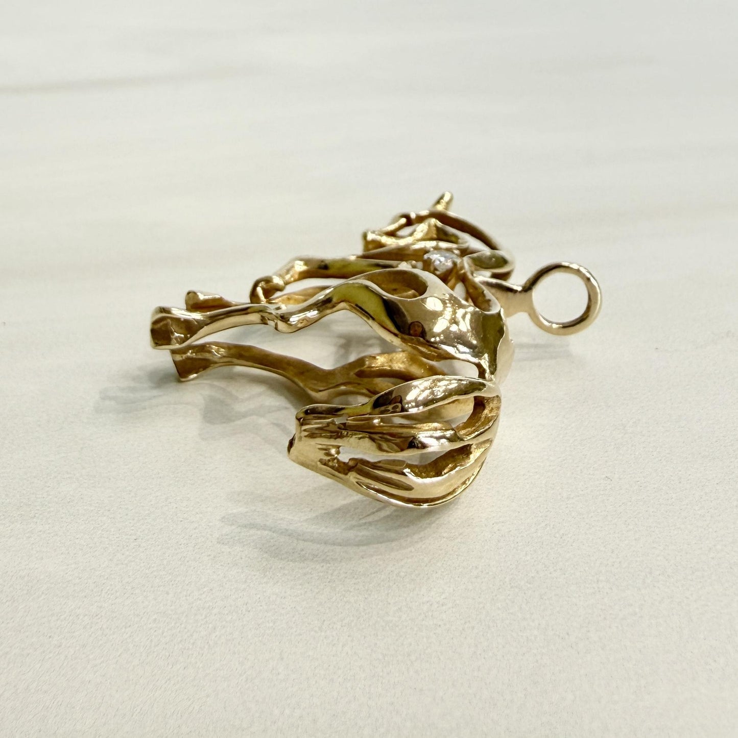 1970's 3D Diamond Horse Pendant 14k Yellow Gold