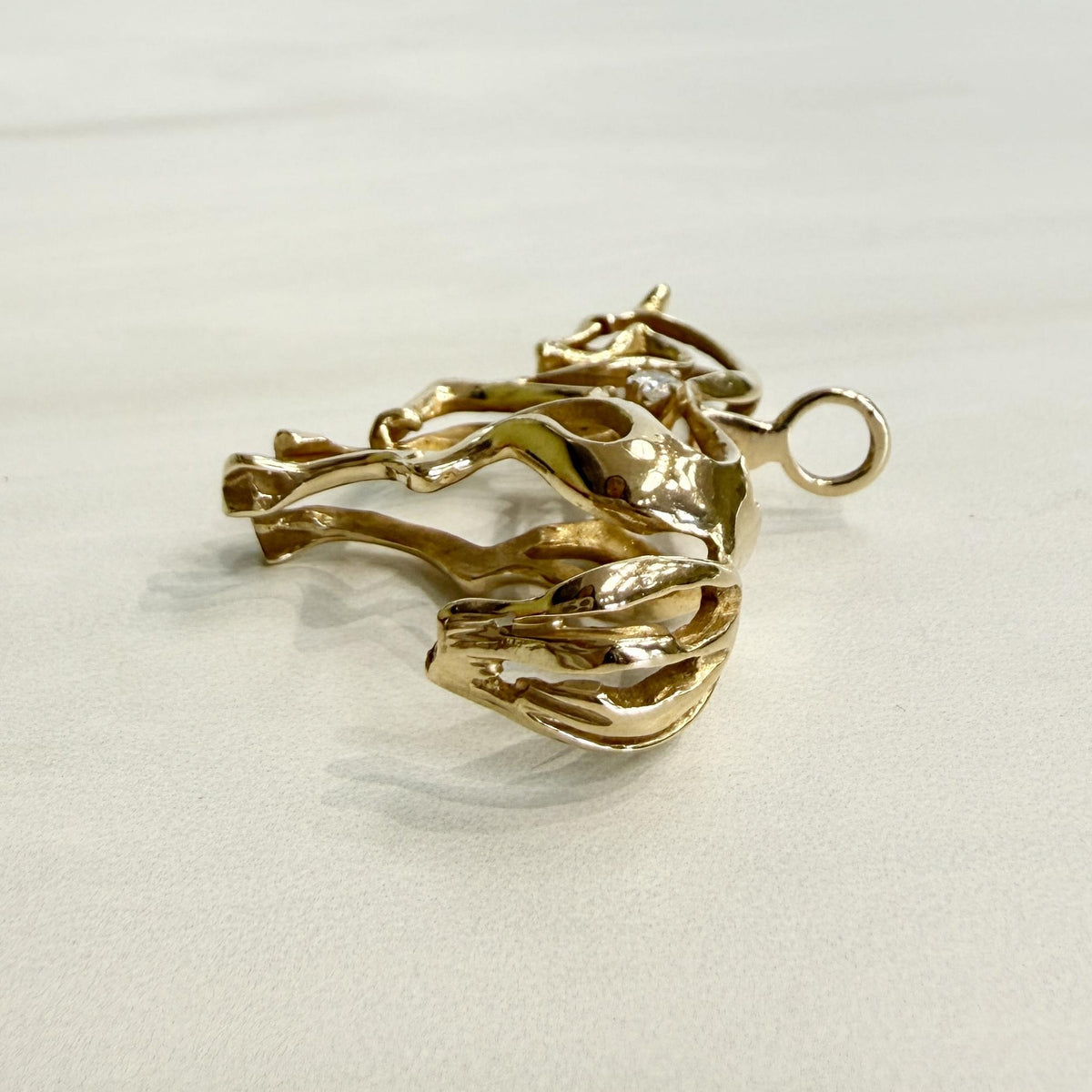 1970's 3D Diamond Horse Pendant 14k Yellow Gold