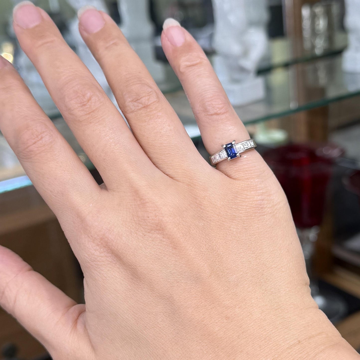 1980's Sapphire and Diamond Platinum Ring