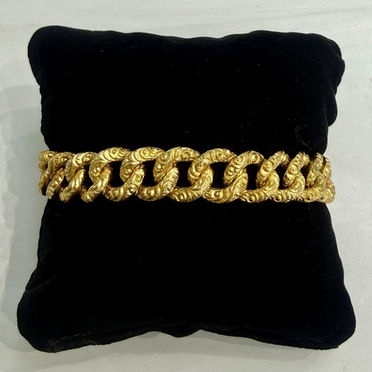 Antique 1890's Victorian Repousse Curb Link Bracelet 14k Yellow Gold