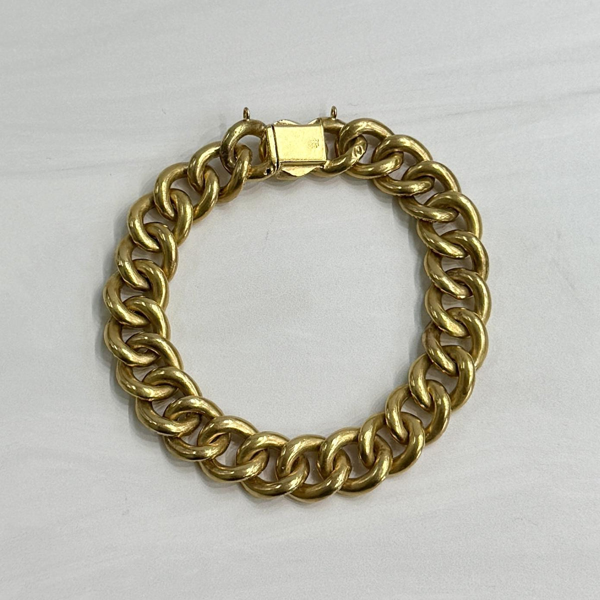 Antique 1890's Victorian Repousse Curb Link Bracelet 14k Yellow Gold