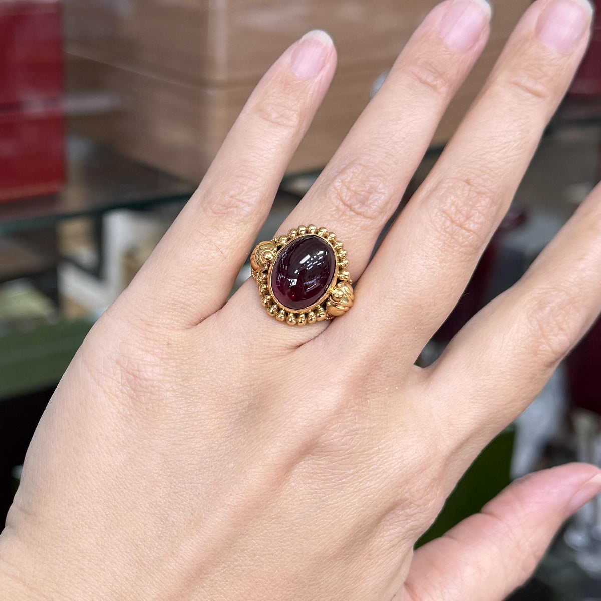 Vintage 1990's Stephen Dweck Pink Tourmaline Cabochon Ring 22k Yellow Gold
