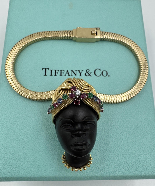 Tiffany & Co Square Snake Bracelet Jeweled Blackamoor Pendant Charm 14k 18k