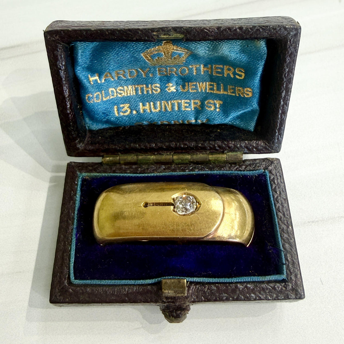 Antique 1890's Old Mine Cut Hinged Scarf Ascot Clip 18k Yellow Gold