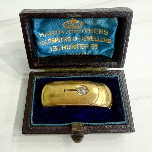 Antique 1890's Old Mine Cut Hinged Scarf Ascot Clip 18k Yellow Gold