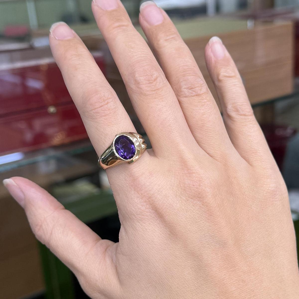 Vintage 1950's Amethyst Statement Ring 14k Yellow Gold