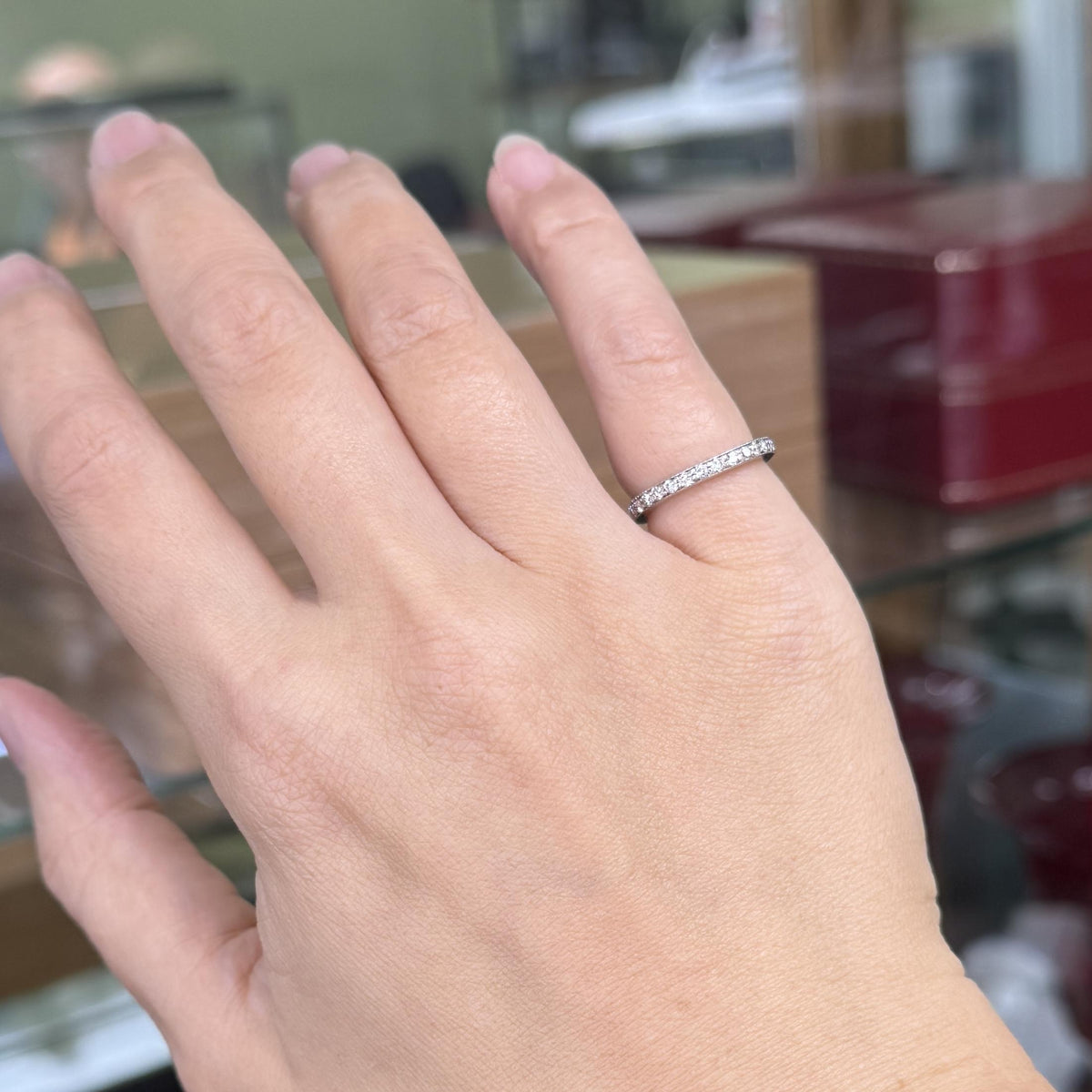 1990's Slight Curve Diamond Band 14k White Gold