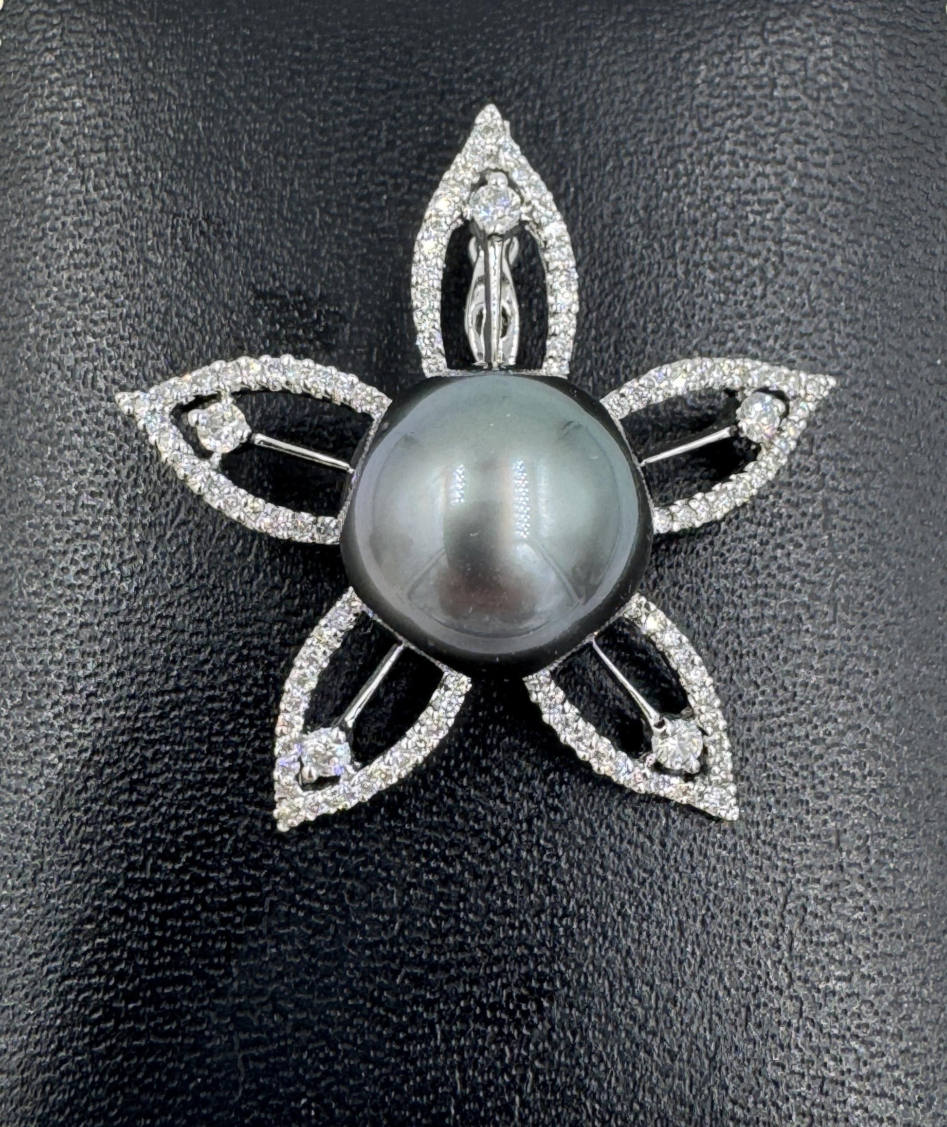 14mm Tahitian Pearl Diamond Flower Pendant Enhancer