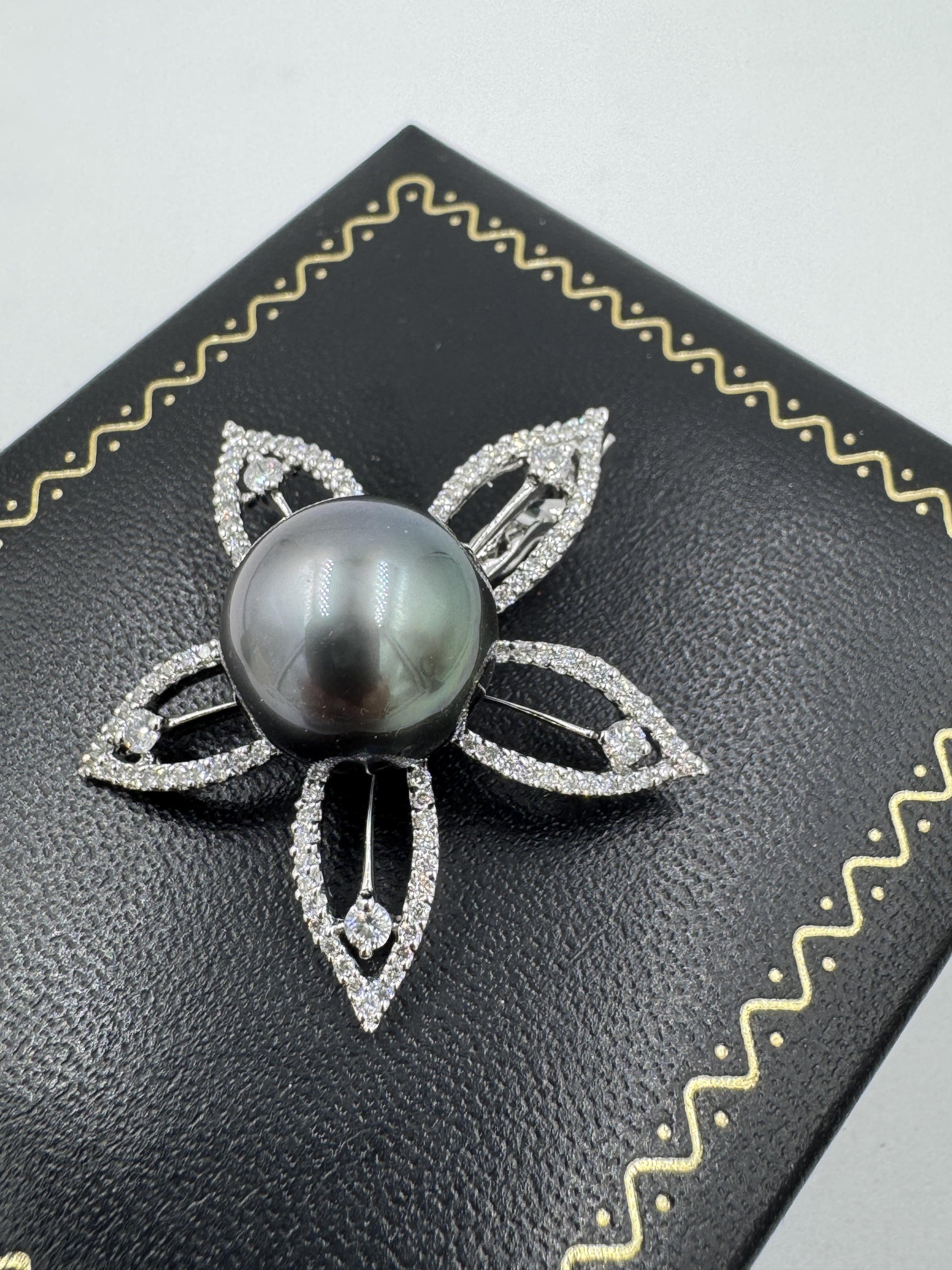 14mm Tahitian Pearl Diamond Flower Pendant Enhancer