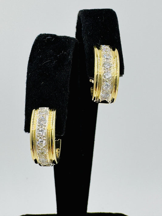 Vintage 18k Gold Diamond Huggie Earrings Omega Back