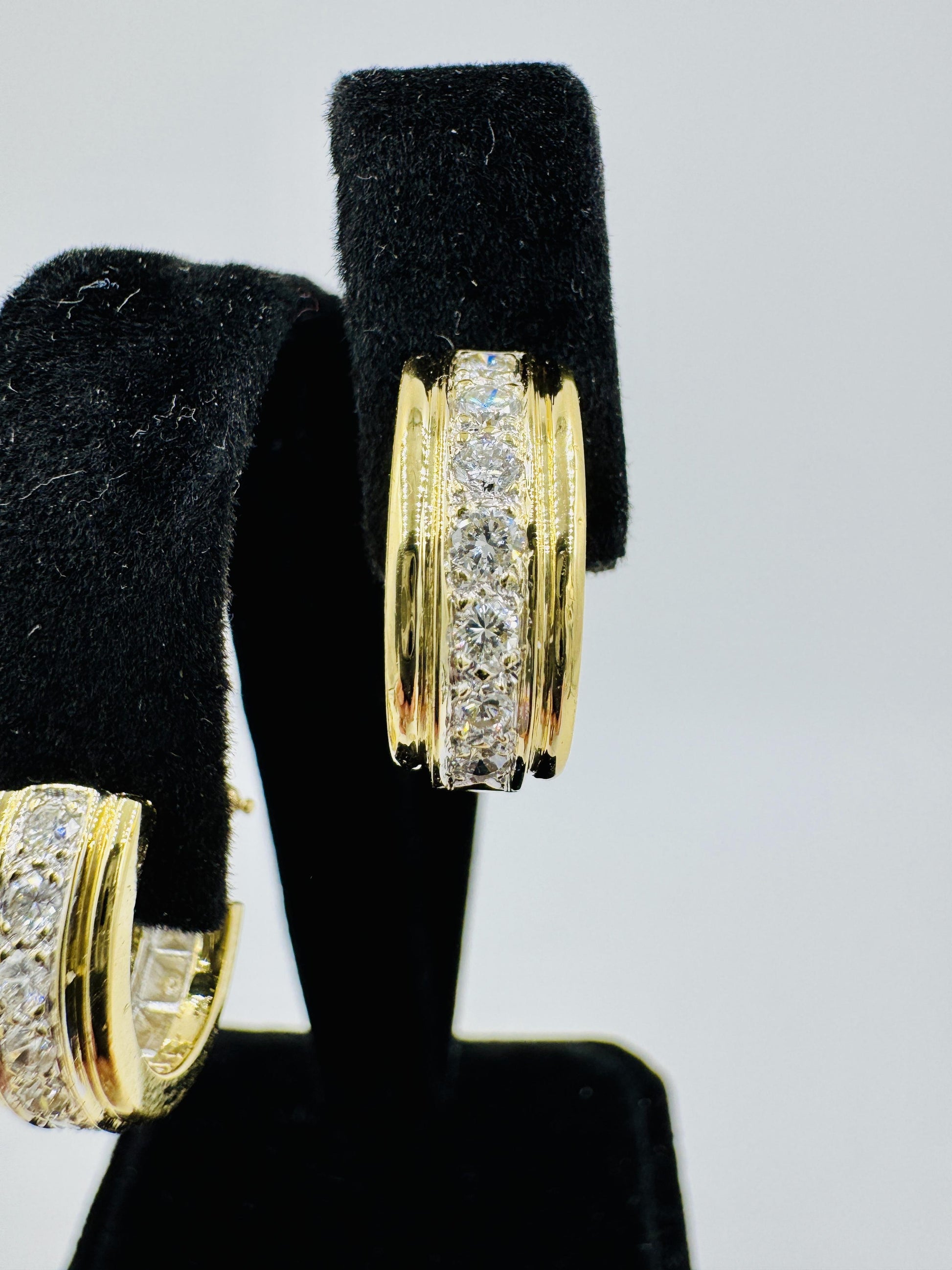 Vintage 18k Gold Diamond Huggie Earrings Omega Back