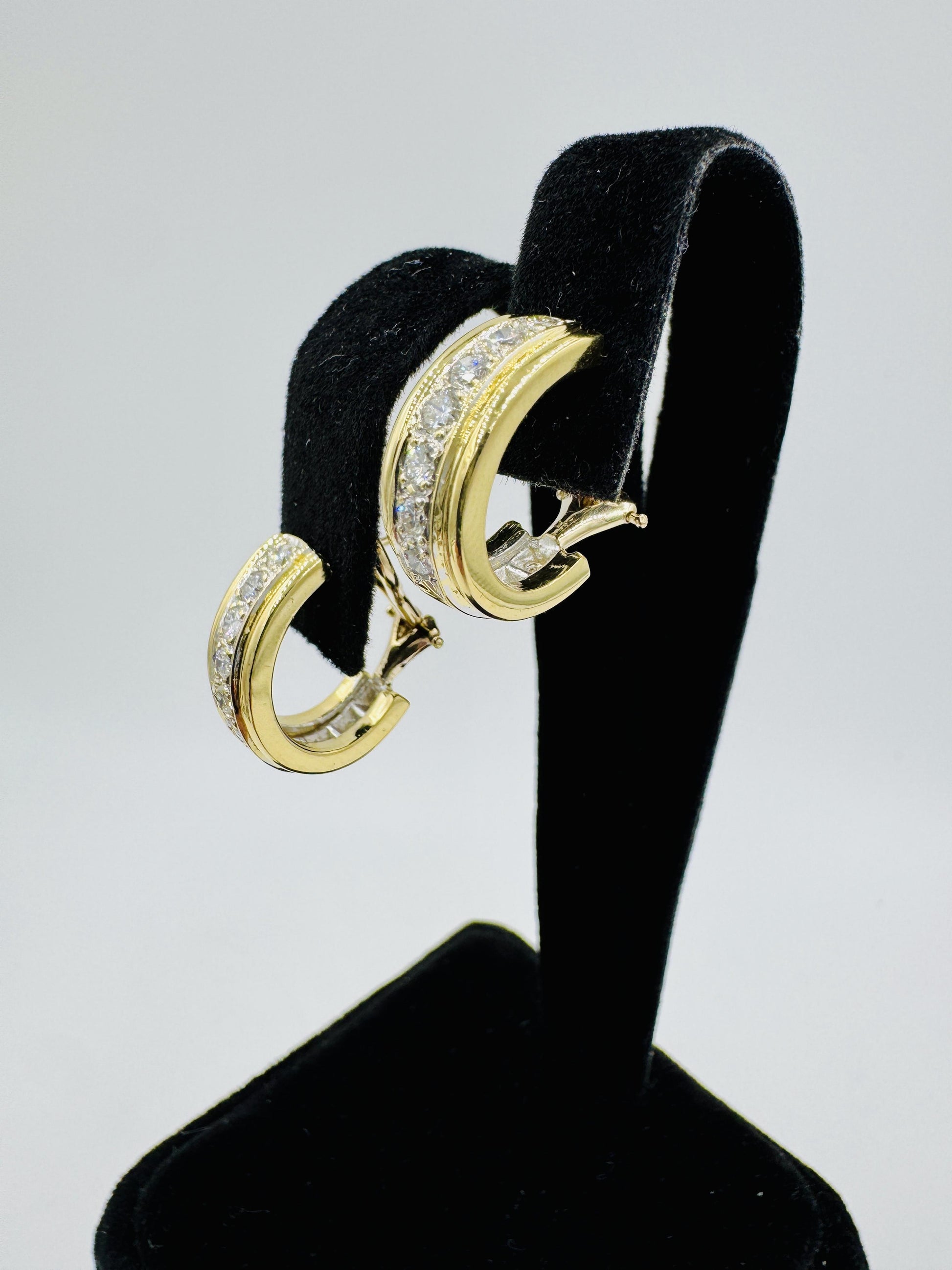 Vintage 18k Gold Diamond Huggie Earrings Omega Back