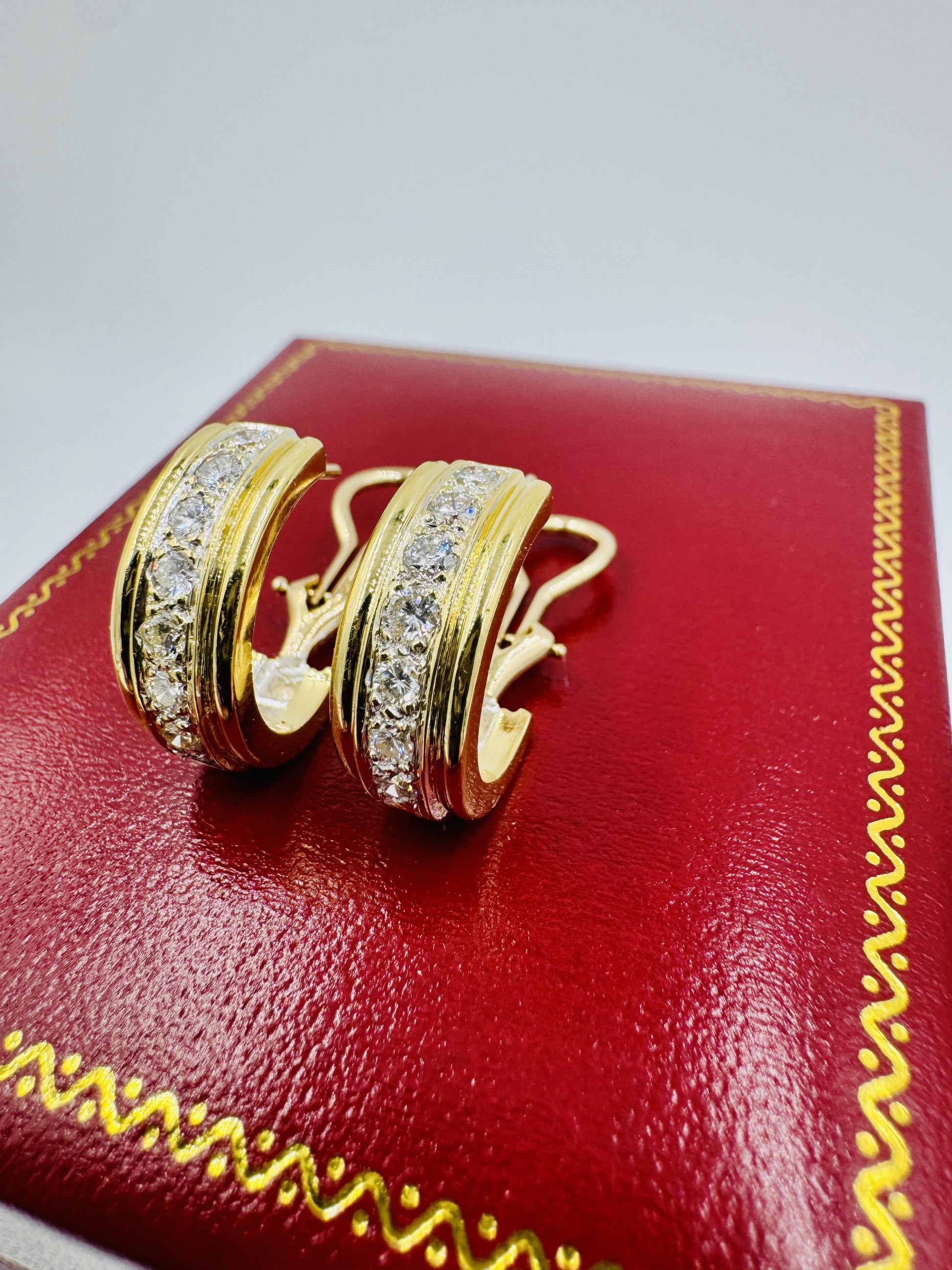Vintage 18k Gold Diamond Huggie Earrings Omega Back