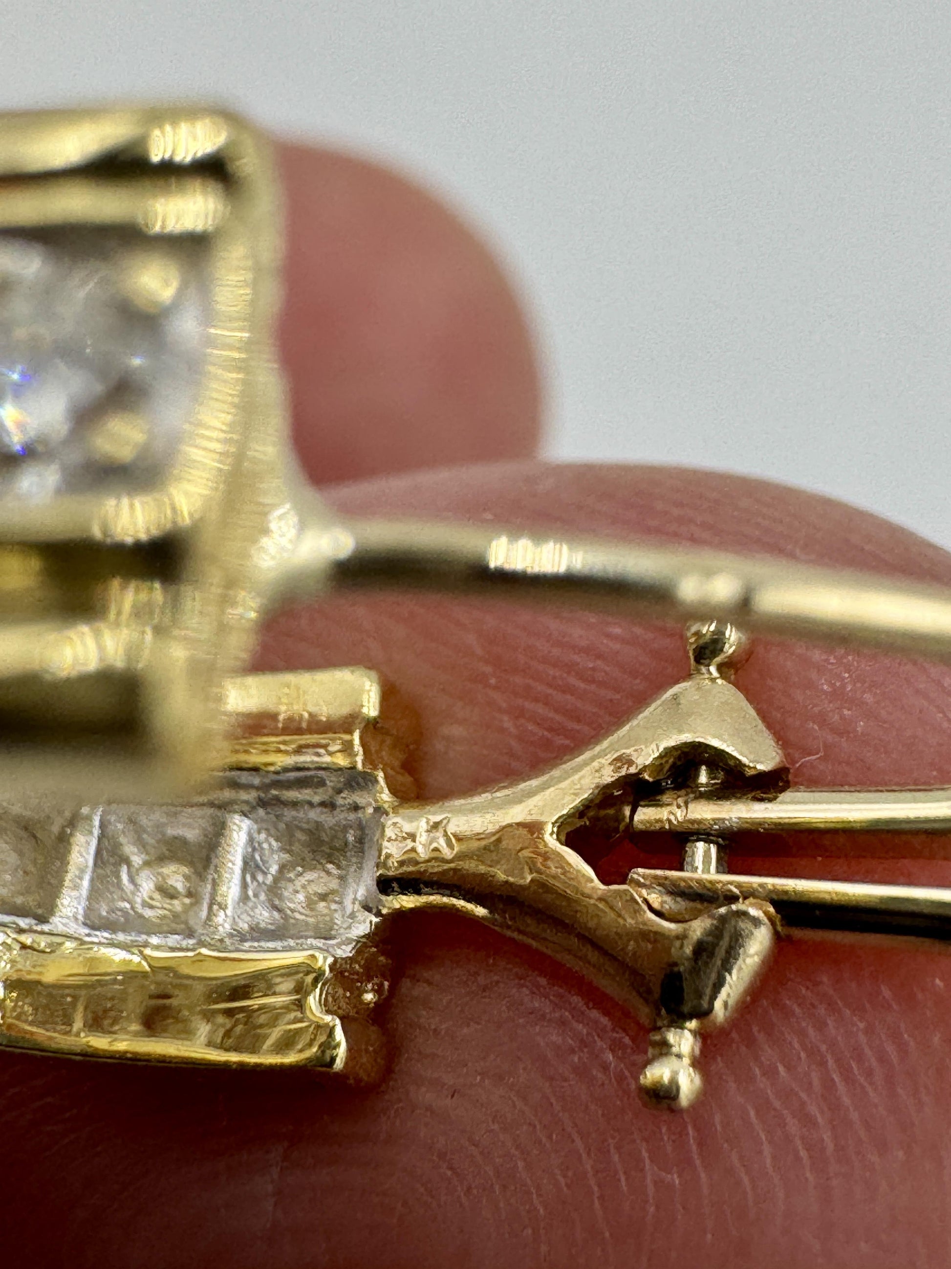Vintage 18k Gold Diamond Huggie Earrings Omega Back