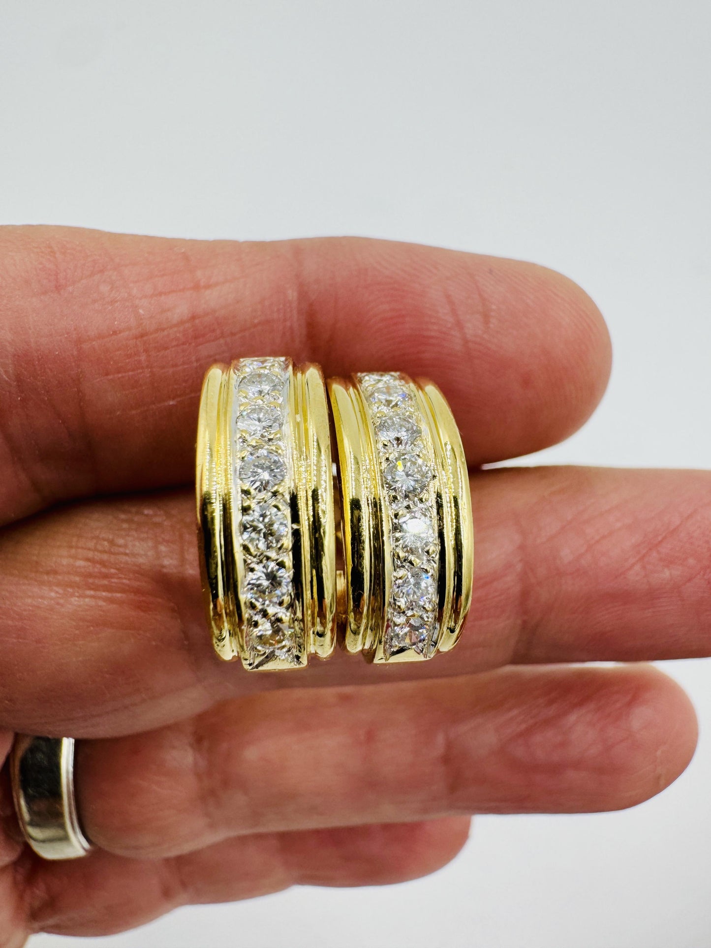 Vintage 18k Gold Diamond Huggie Earrings Omega Back