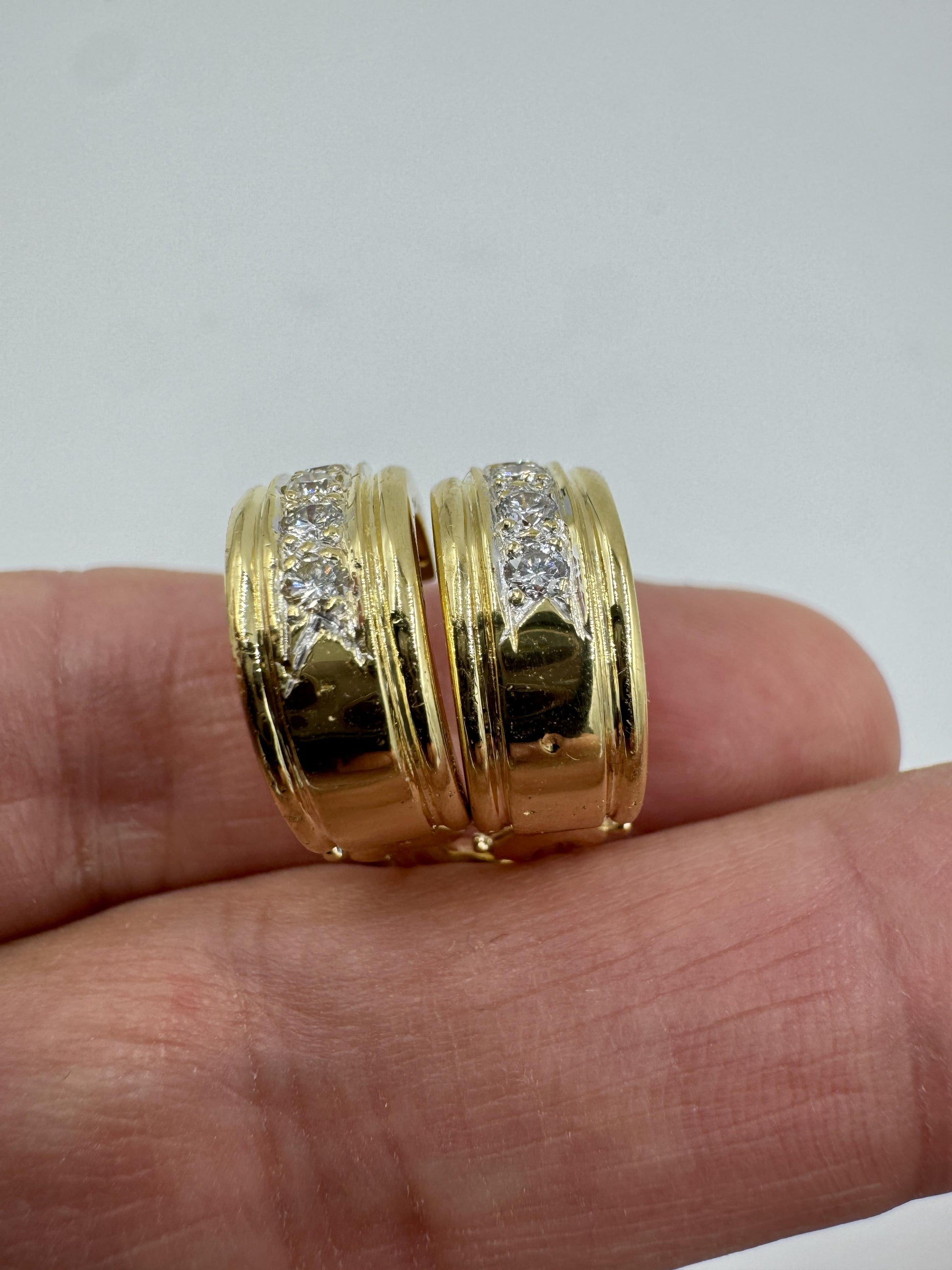 Vintage 18k Gold Diamond Huggie Earrings Omega Back